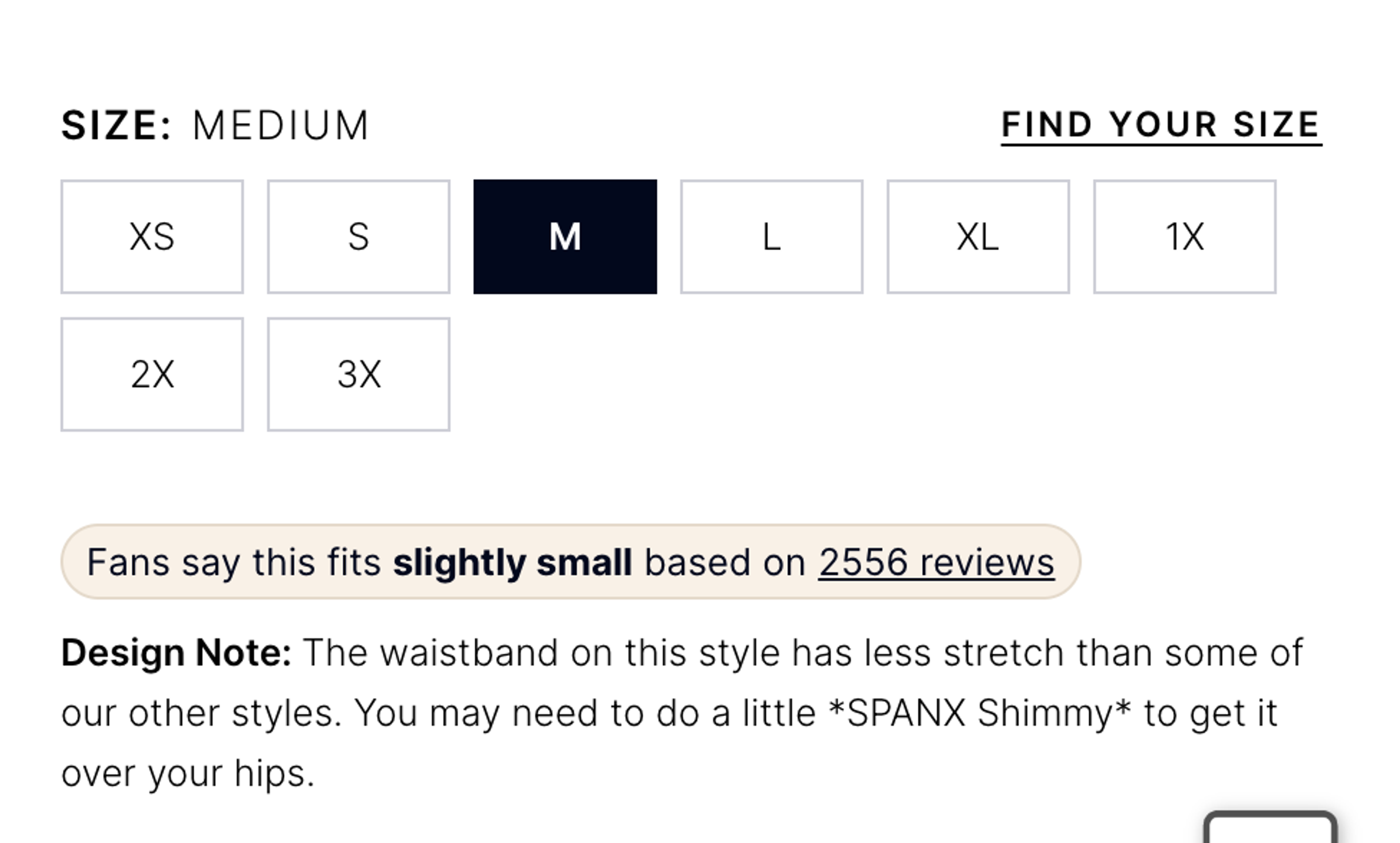 Spanx product details to find the right size