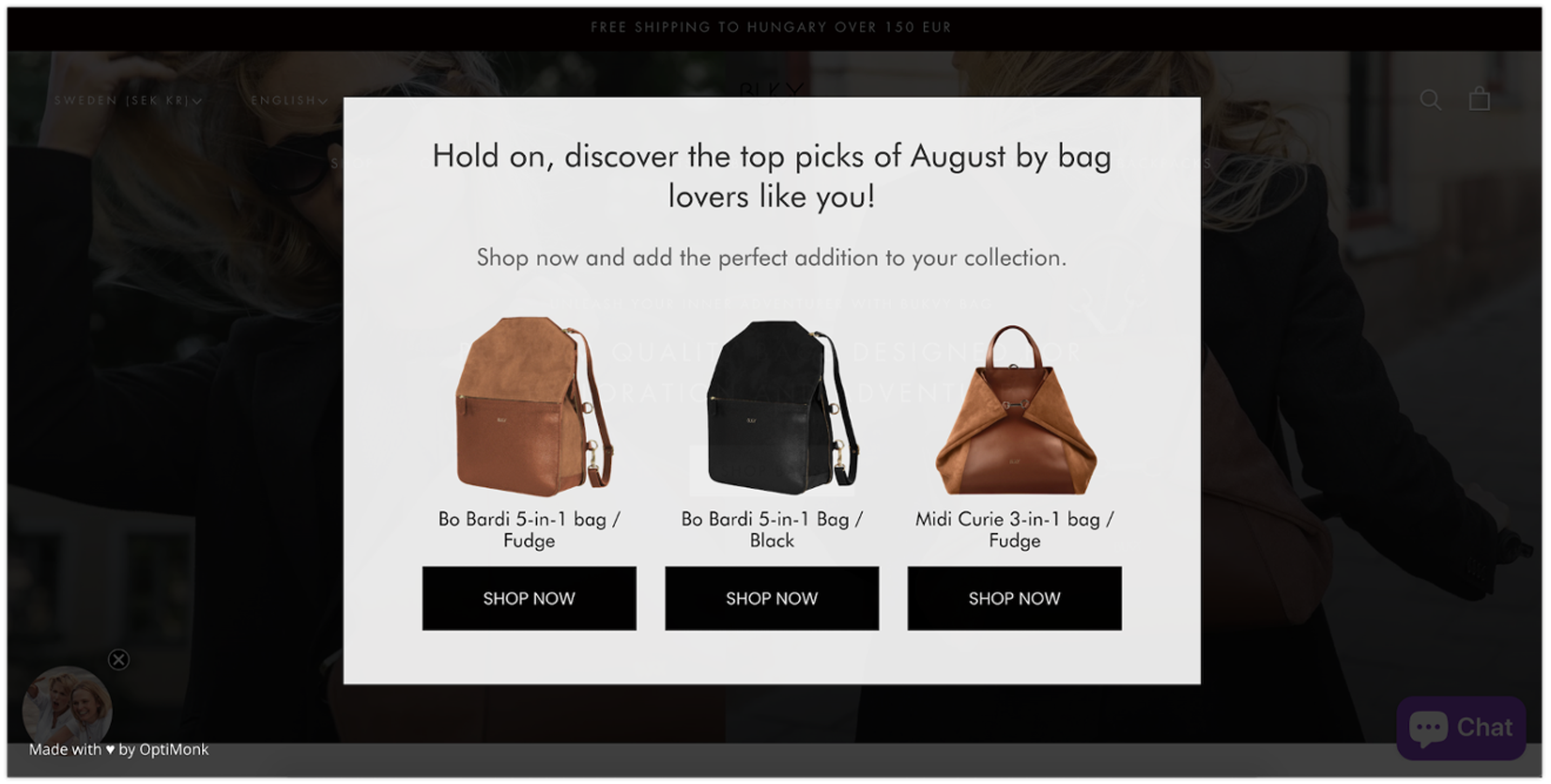 Bukvybag product recommendations popup