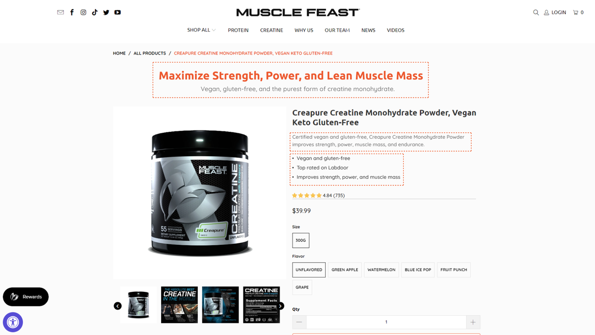 Muscle Feast product page after optimization