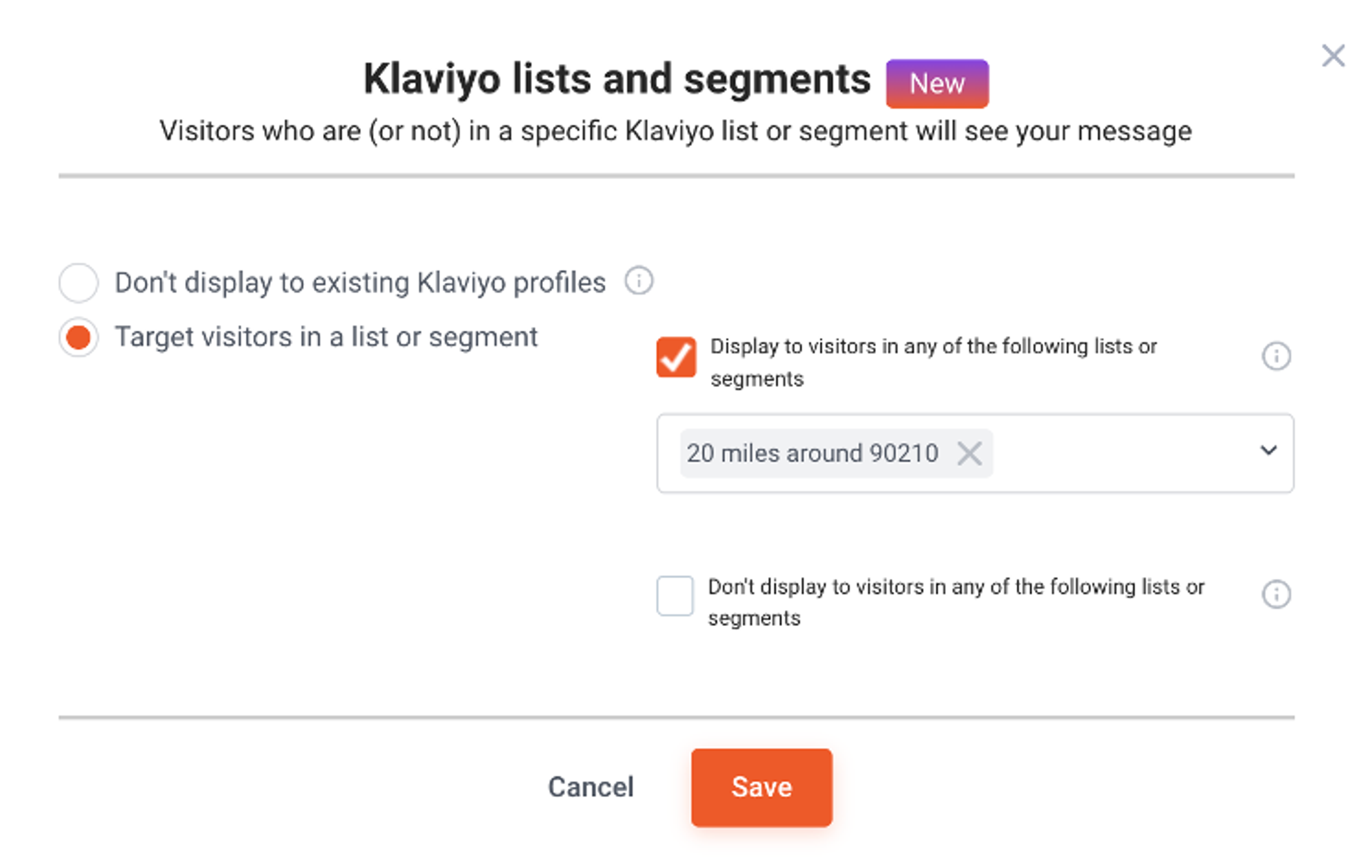A Klaviyo list for location personalization in OpitMonk