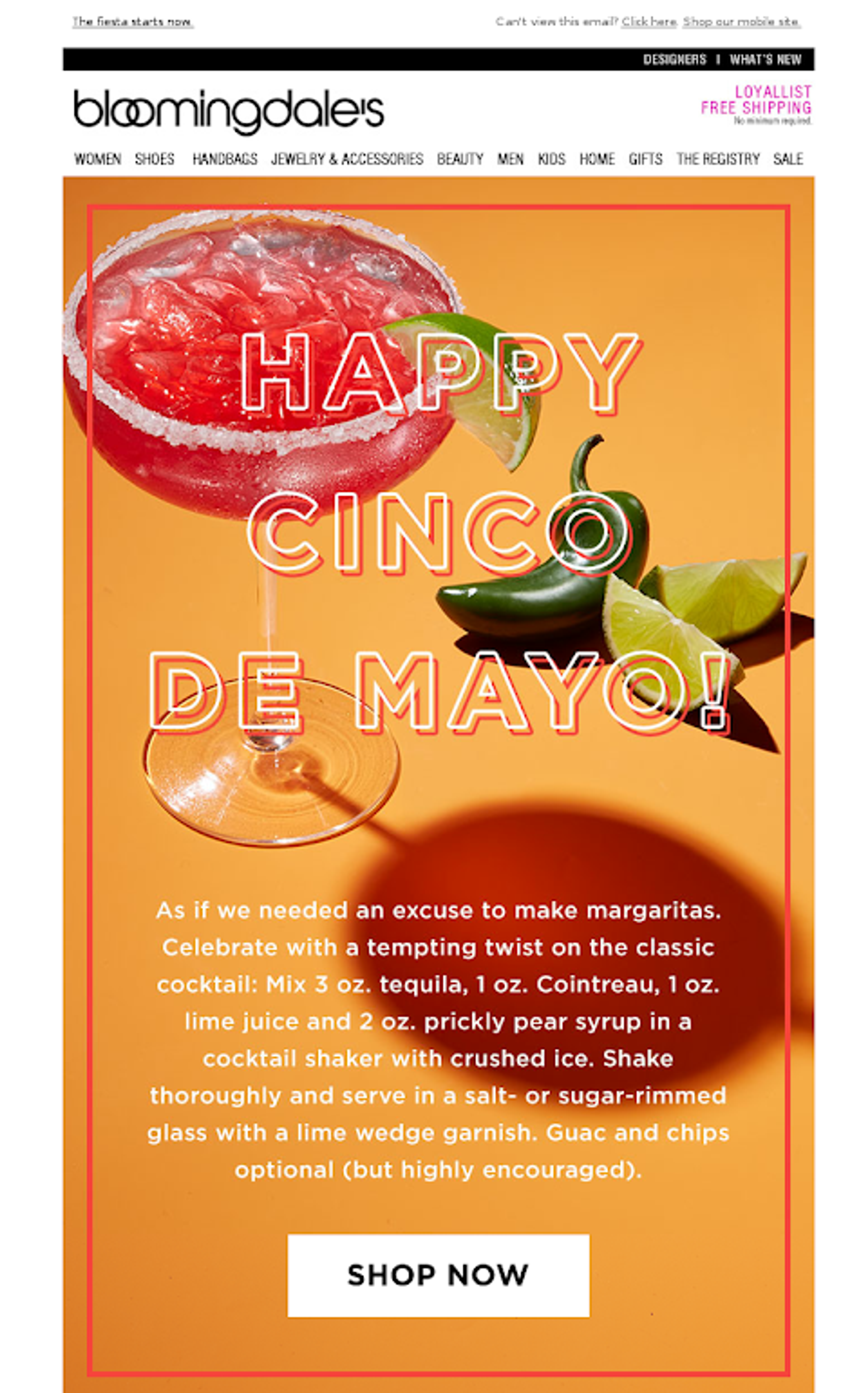 Newsletter idea for Cinco de Mayo from Bloomingdales
