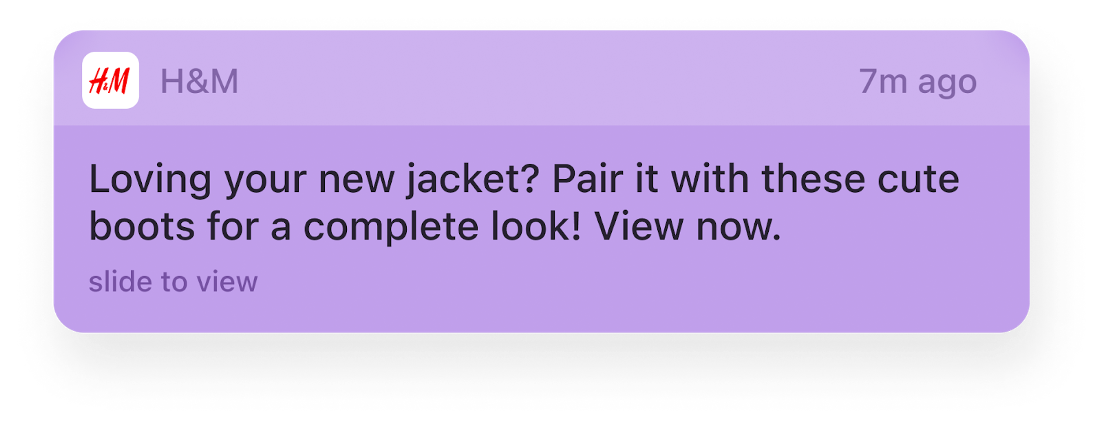 The ecommerce app H&amp;M showing personalized push notification
