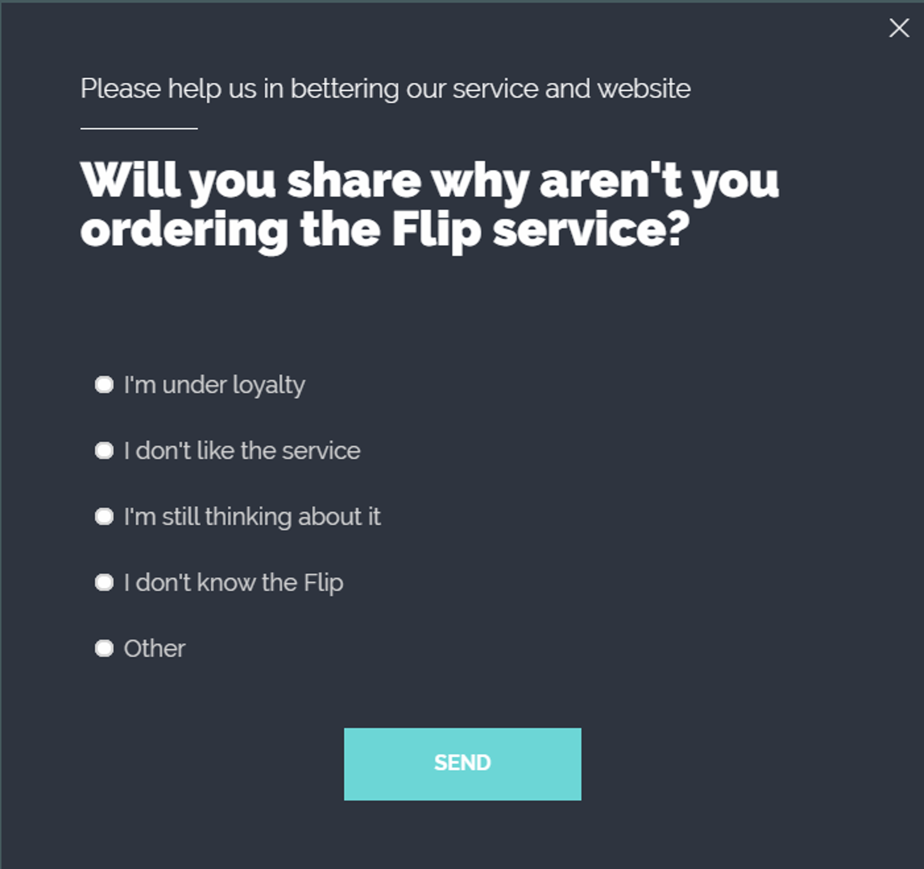Flip abandoned cart survey popup