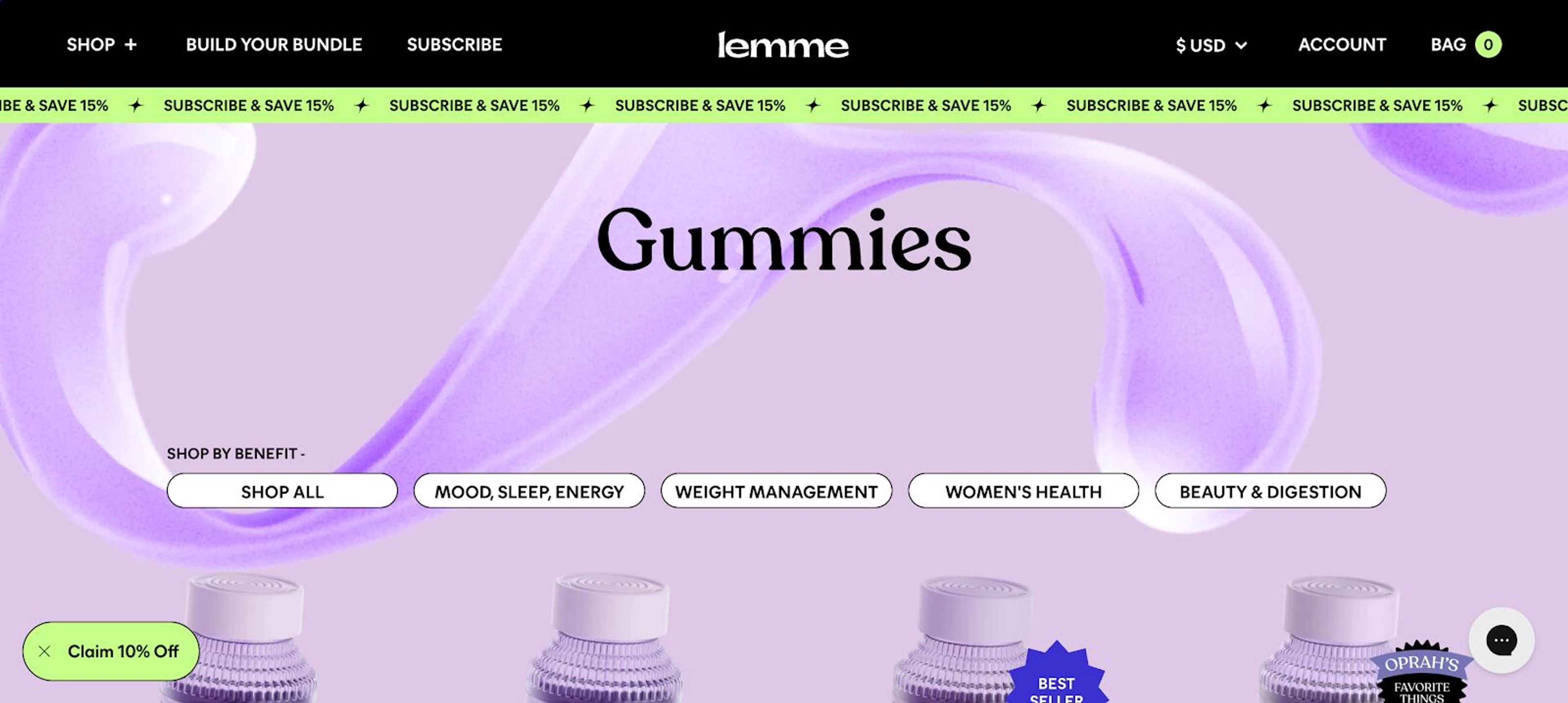 Lemme’s ecommerce experience using email/SMS popups and live chat to promote vegan wellness supplements