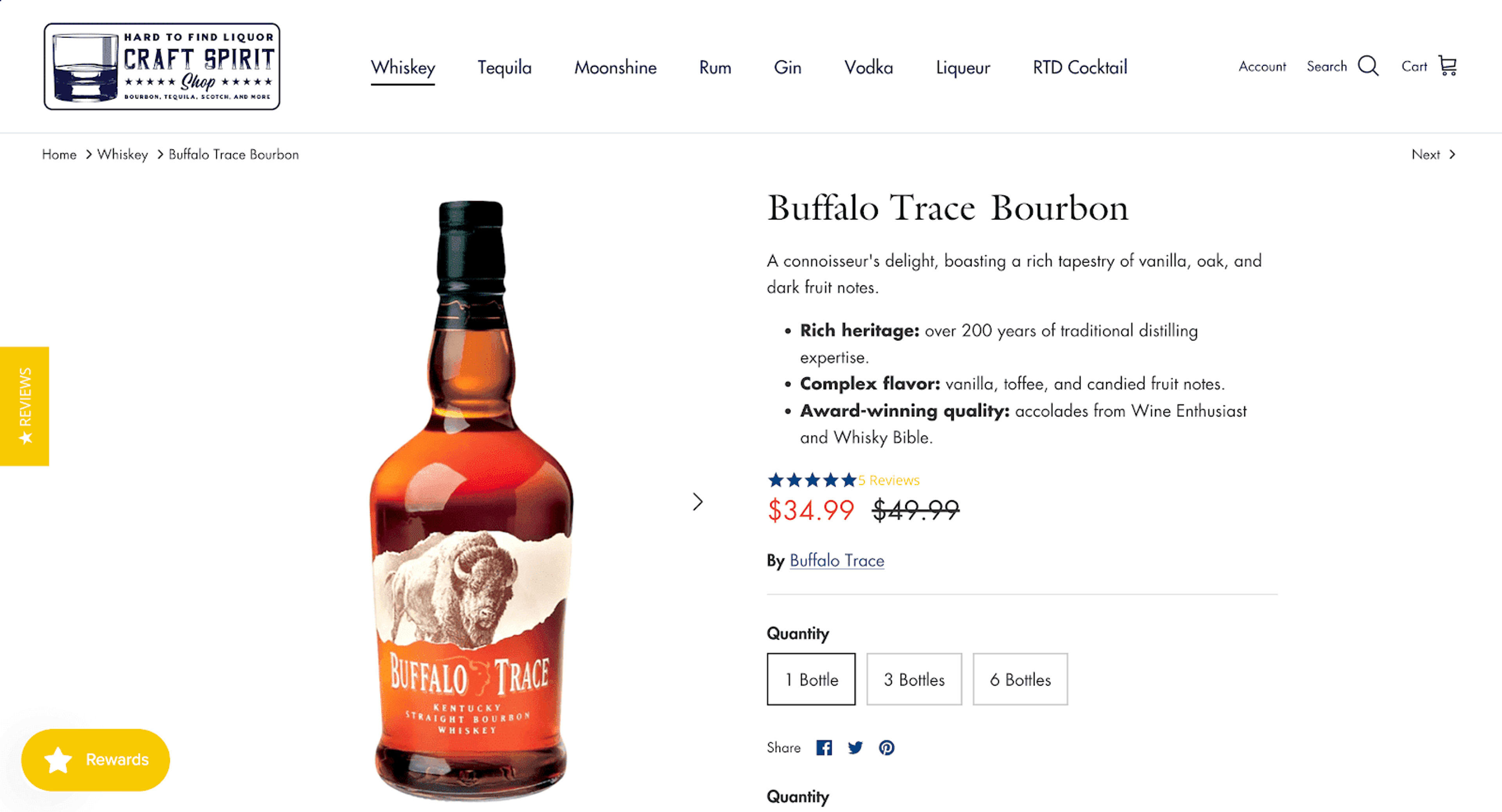 Craft Spirit Shops Buffalo Trace Bourbon product page.