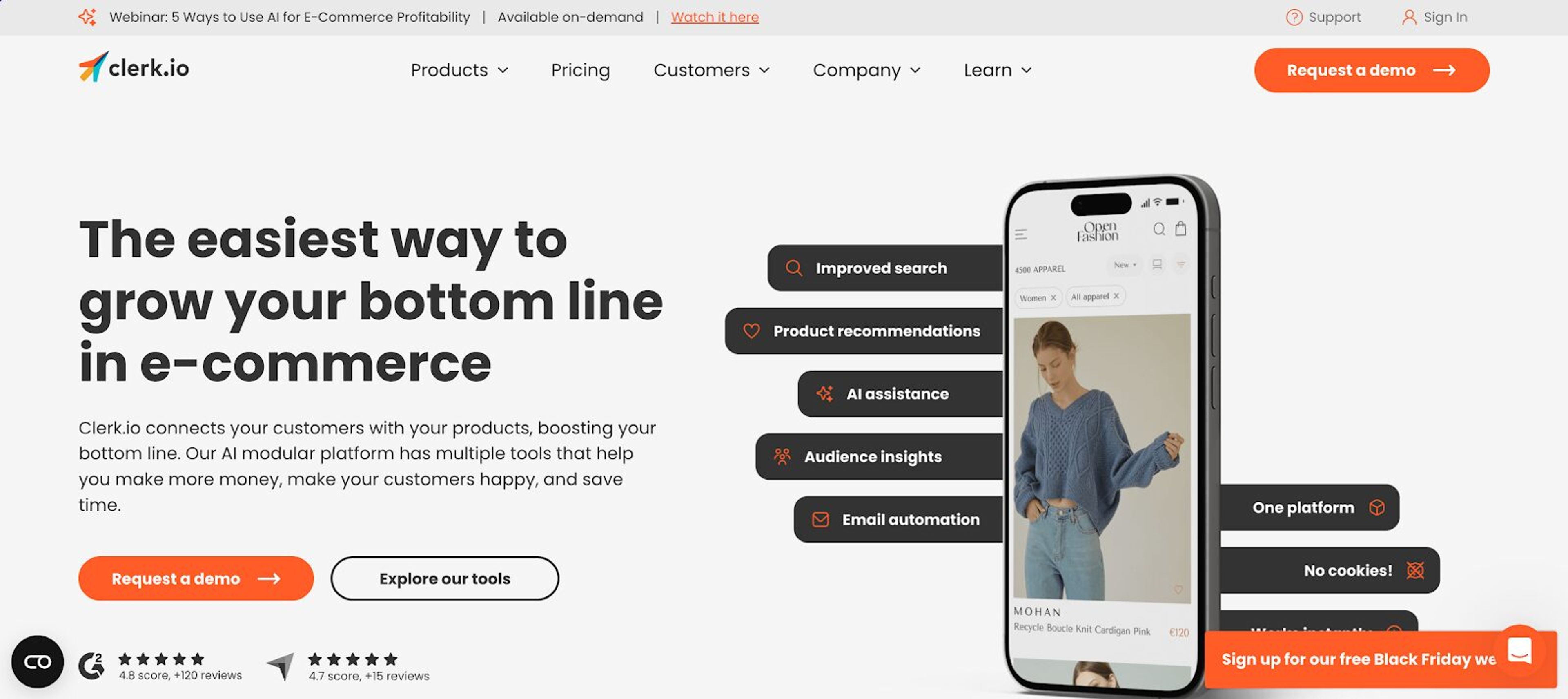 Clerk.io enabling ecommerce businesses to offer personalized product searches.