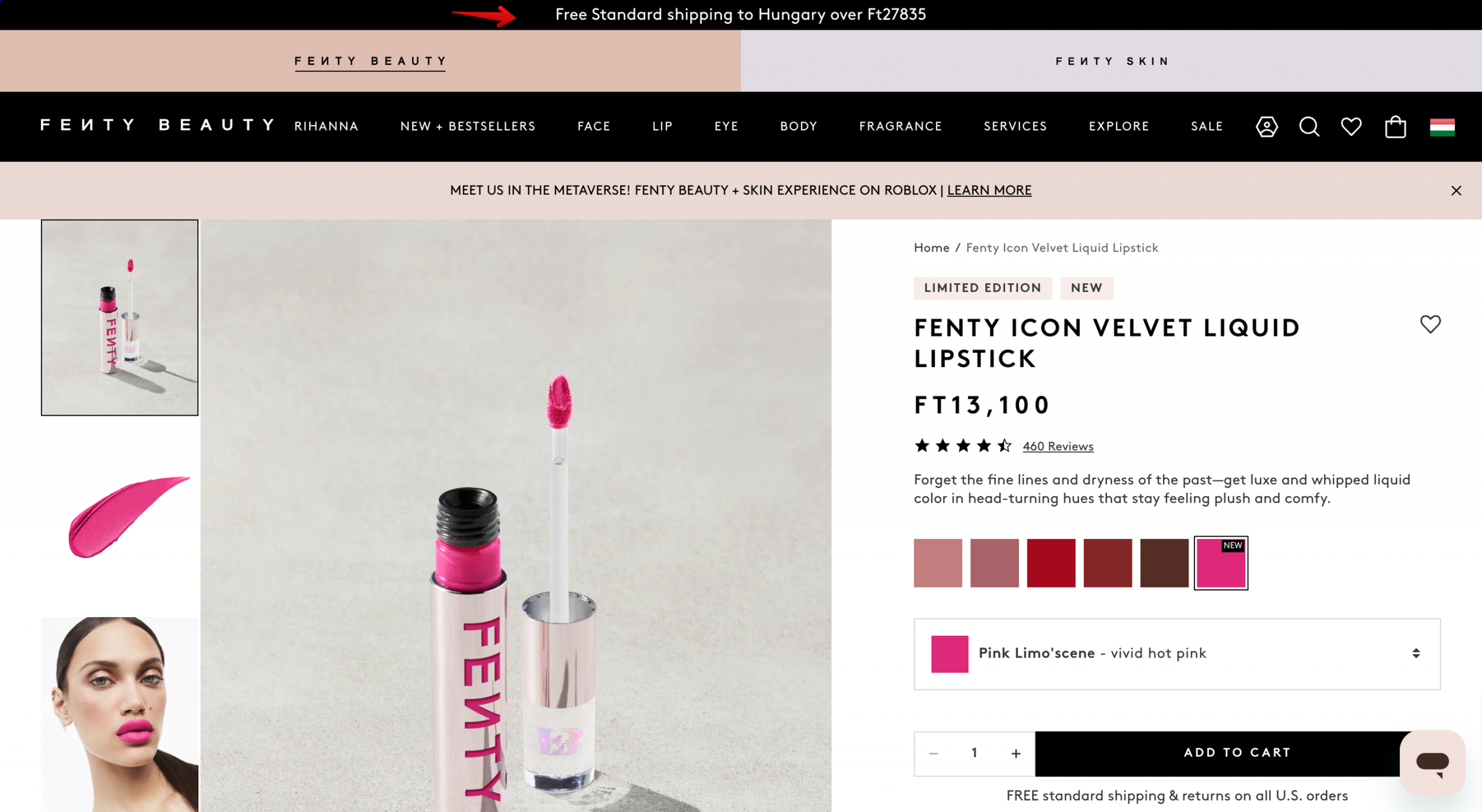 Fenty Beauty ecommerce website