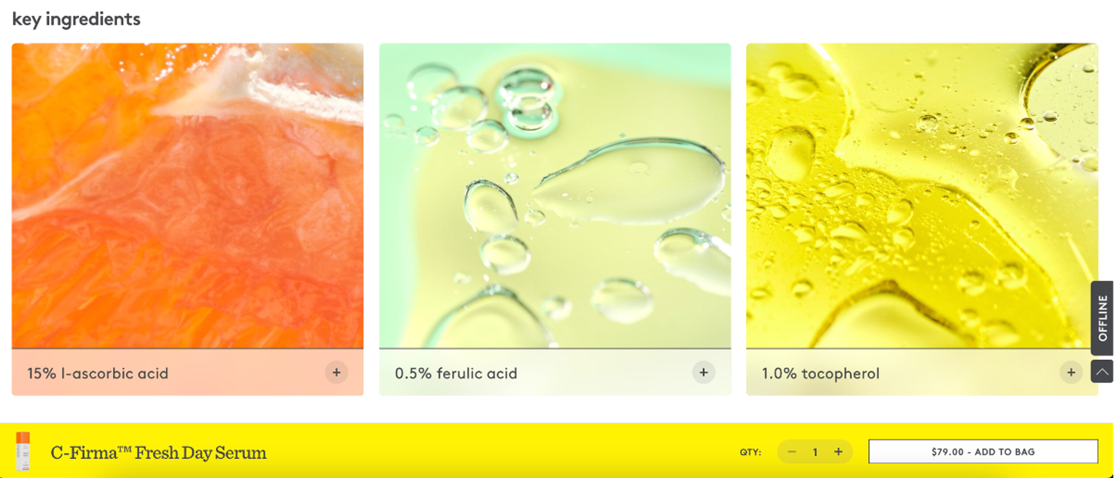 Drunk Elephant key ingredients highlighted on product page