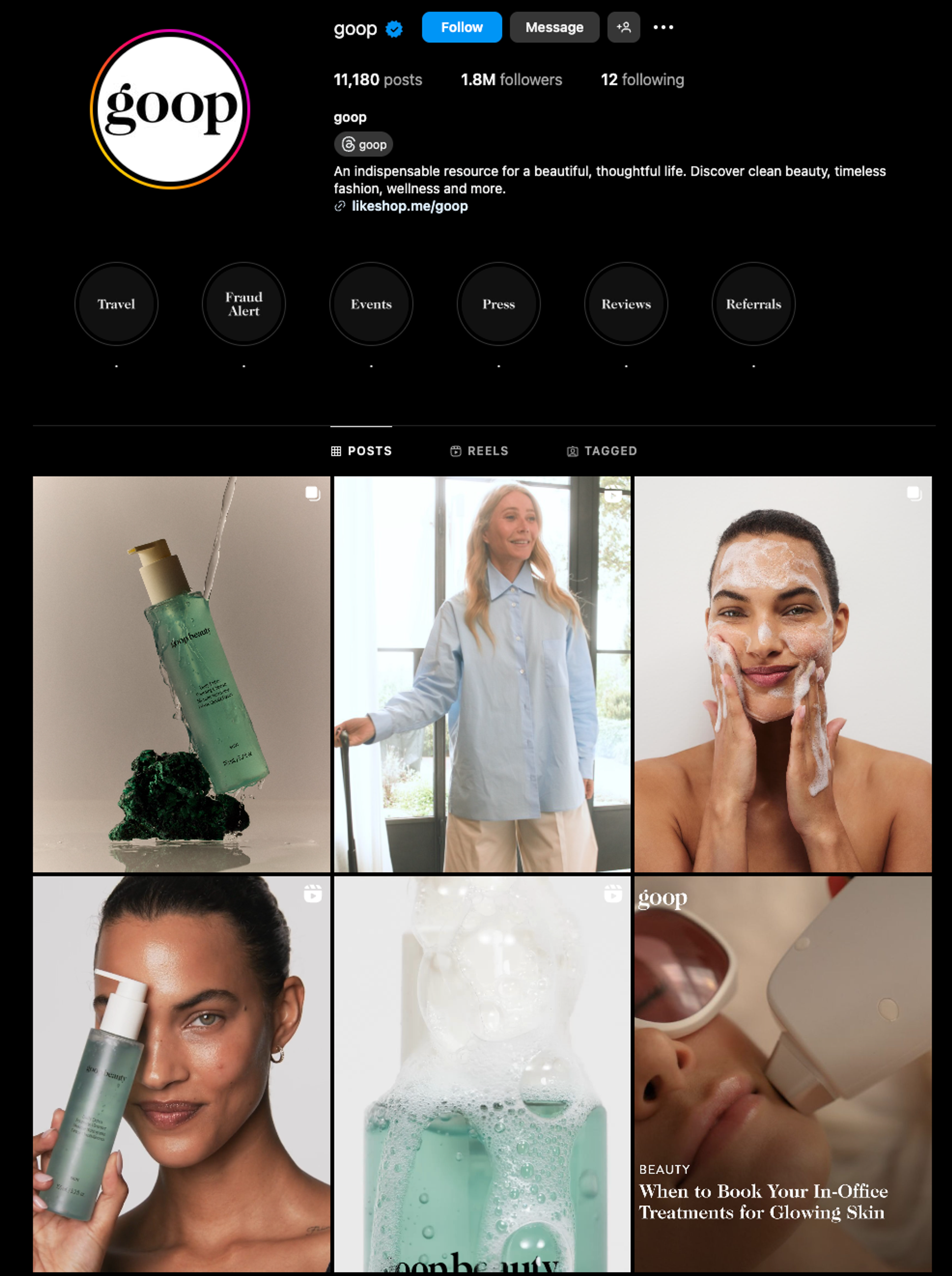 Goop’s Instagram feed