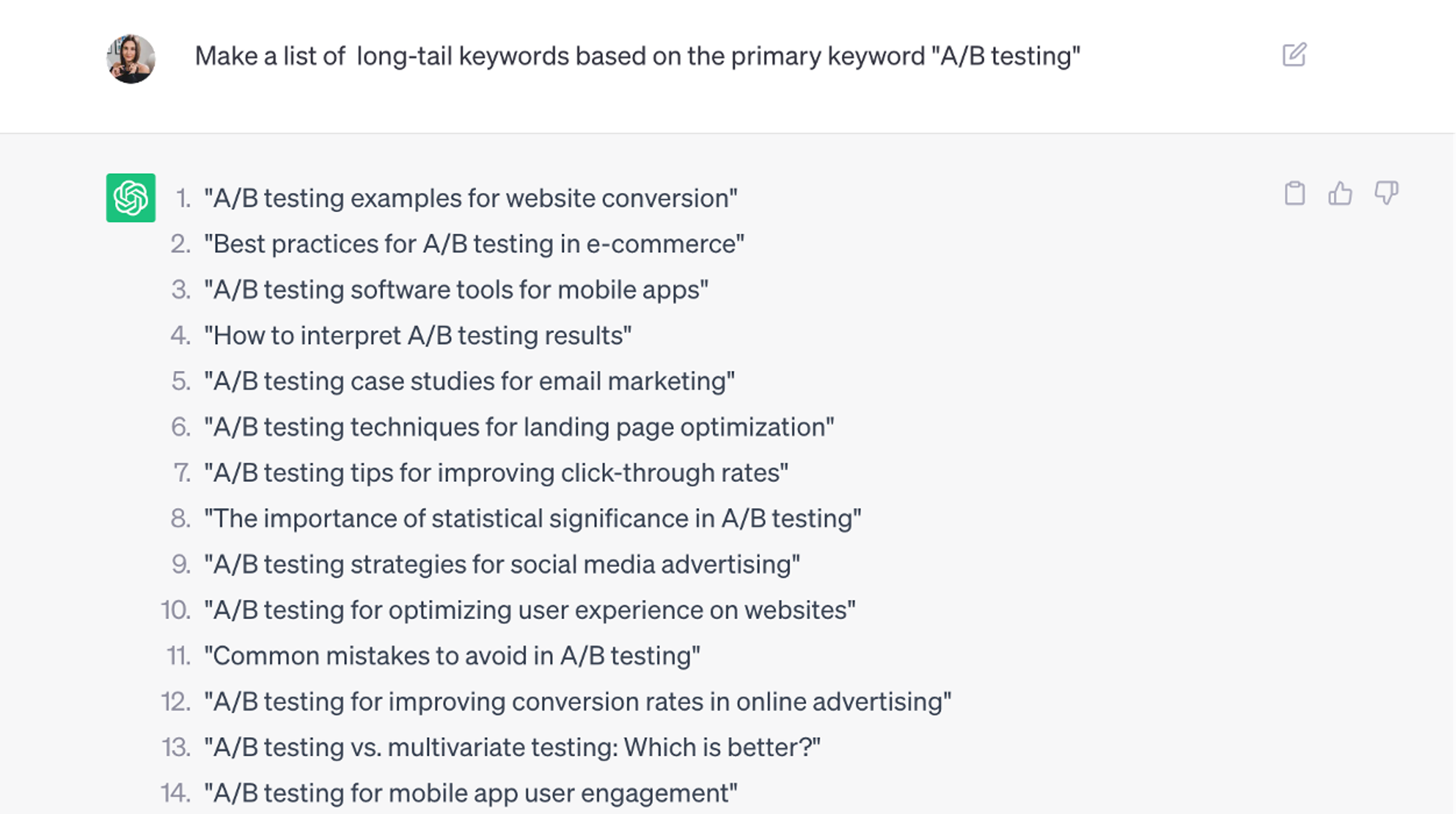 Use ChatGPT to gain valuable insights about the related keywords