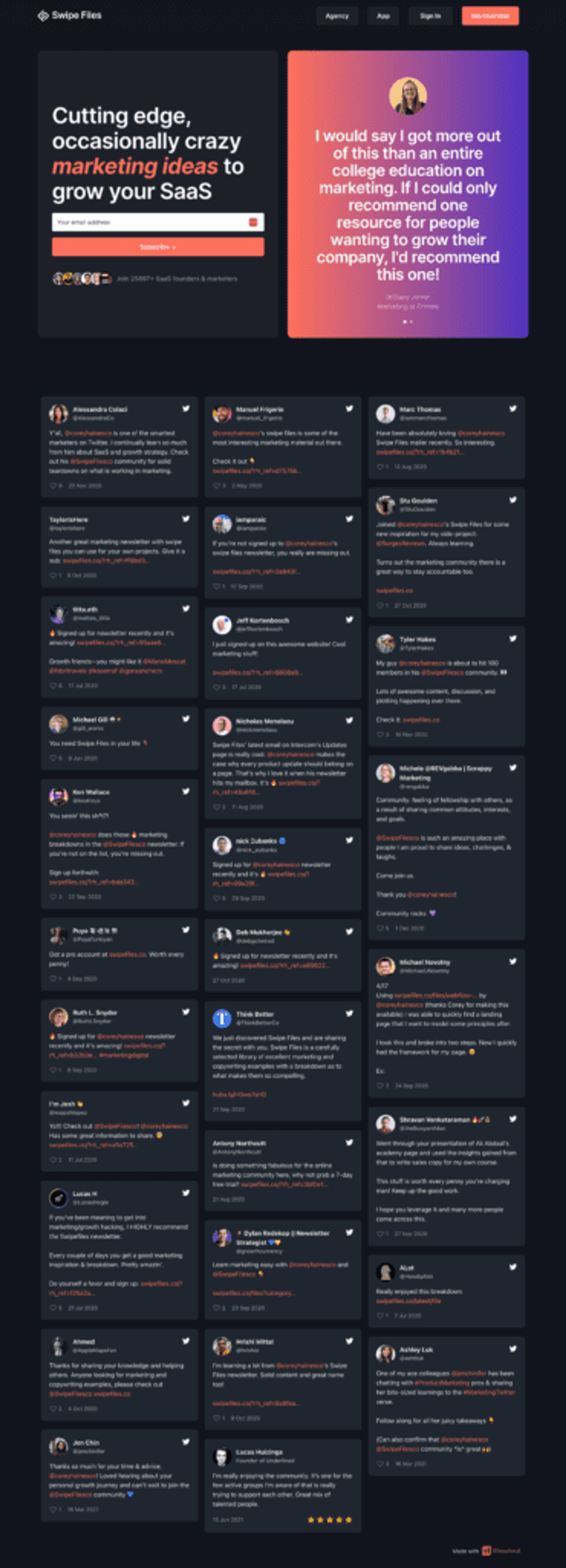Swipe Files opt in page
