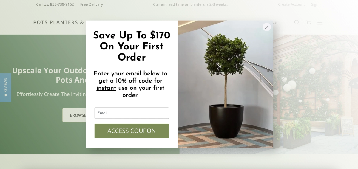 Pots, Planters &amp; More conversational email popup