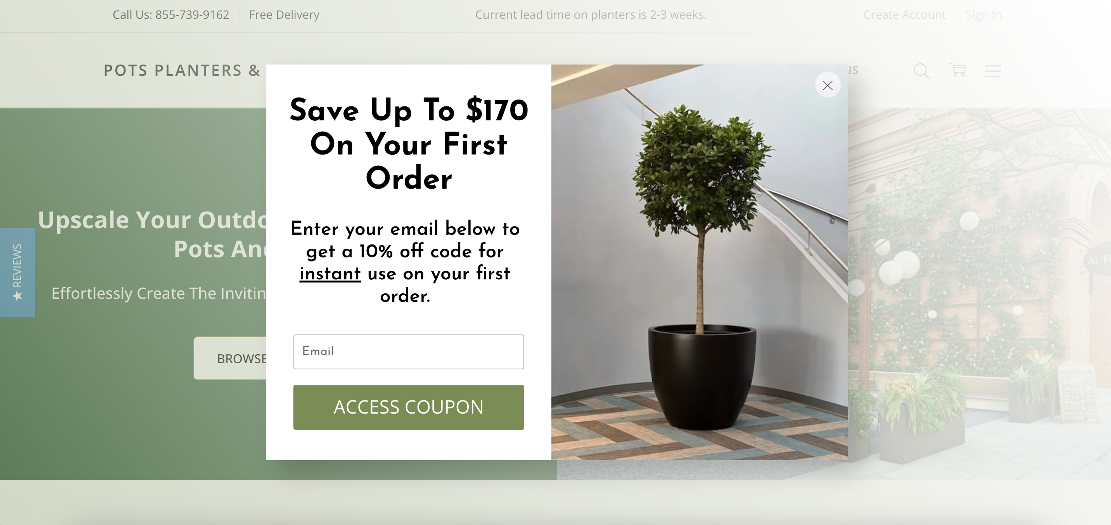 Pots, Planters &amp; More conversational email popup