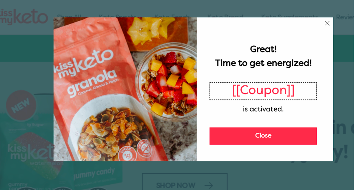 A Kiss My Keto personalized discount popup (page 3)