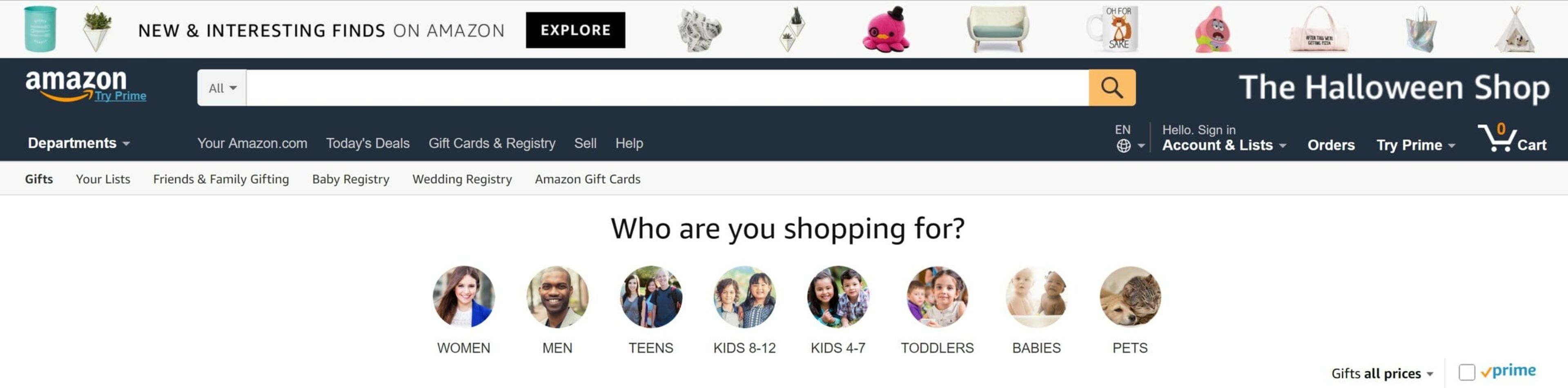 Amazon's holiday-focused category pages