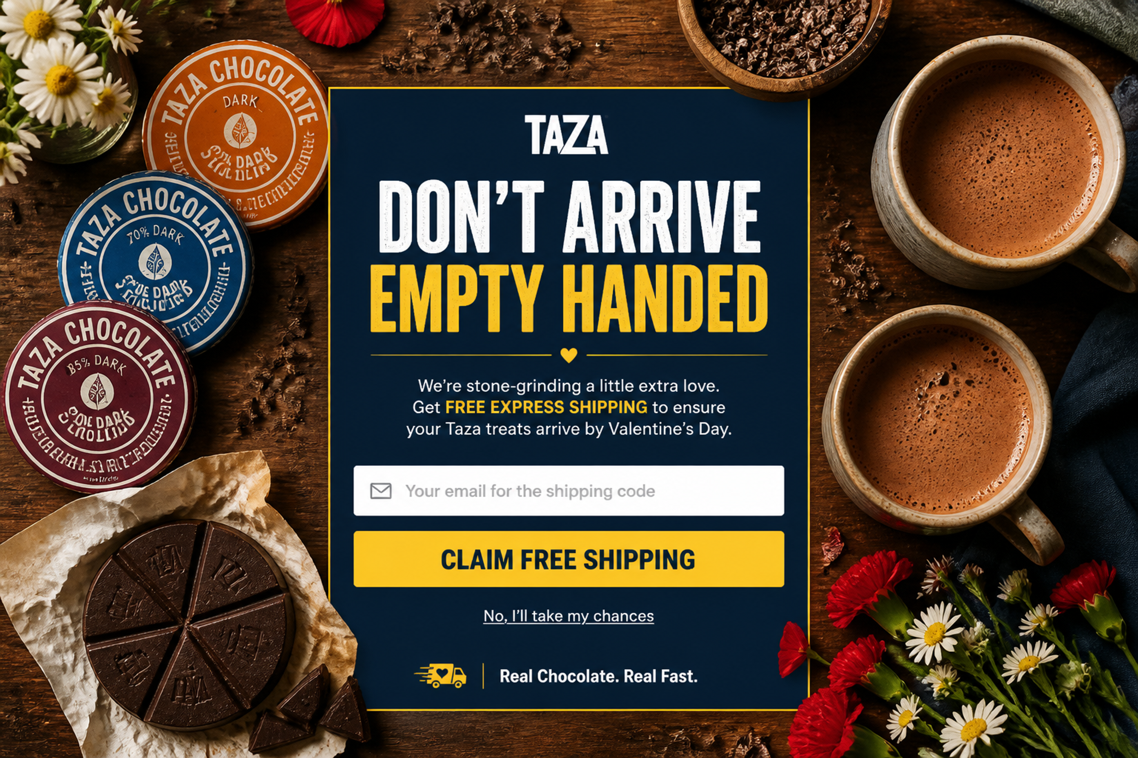 Fullscreen popup offering free express shipping so the order arrives by Valentine's Day