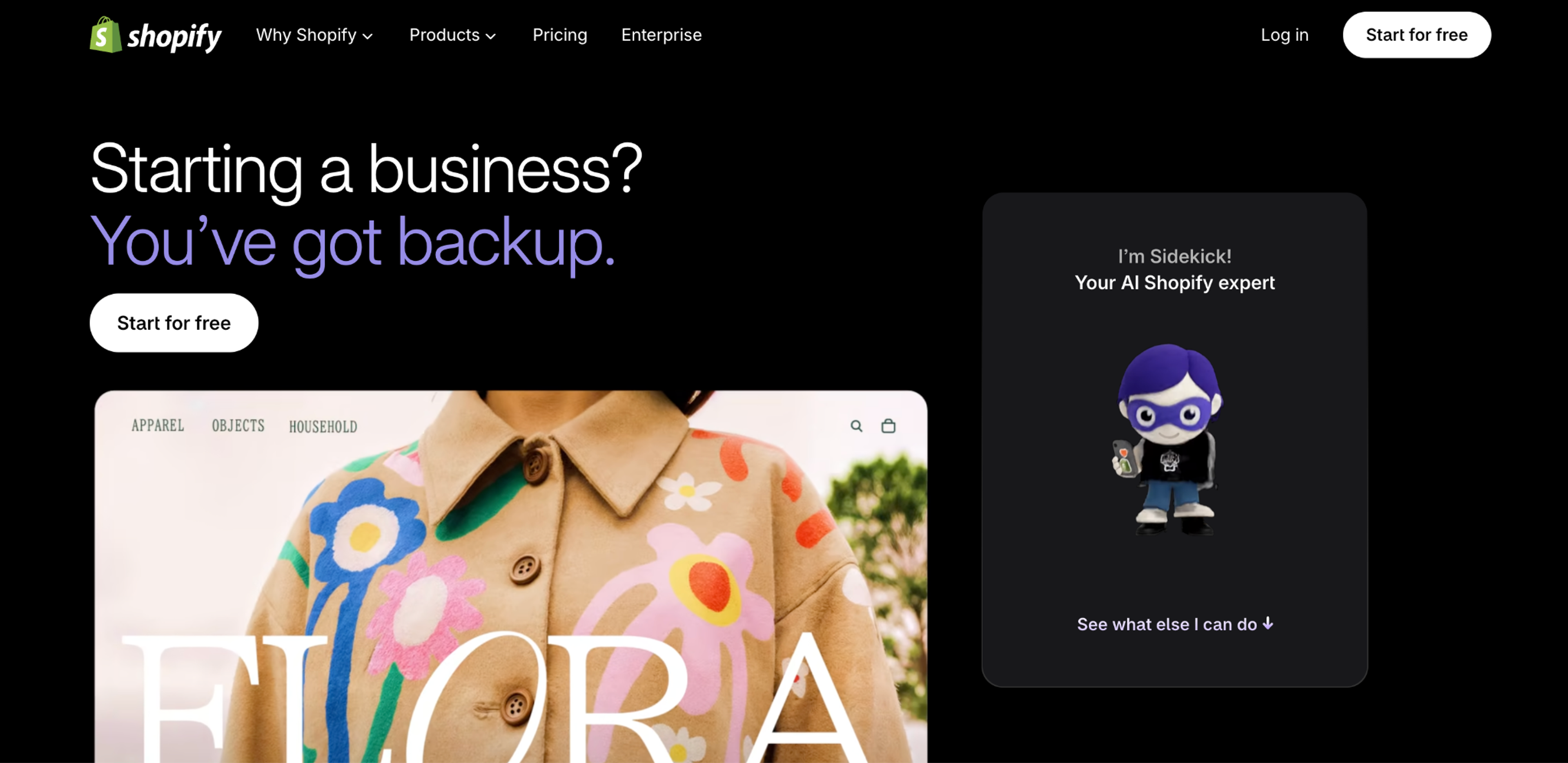 Shopify homepage with Sidekick, the AI assistant in the Shopify admin