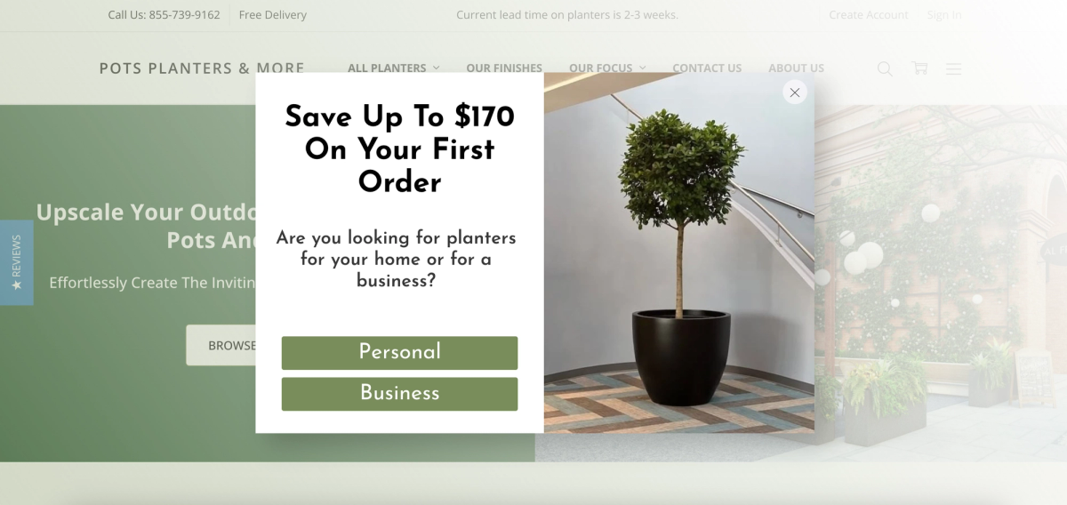 Pots, Planters & More conversational email popup