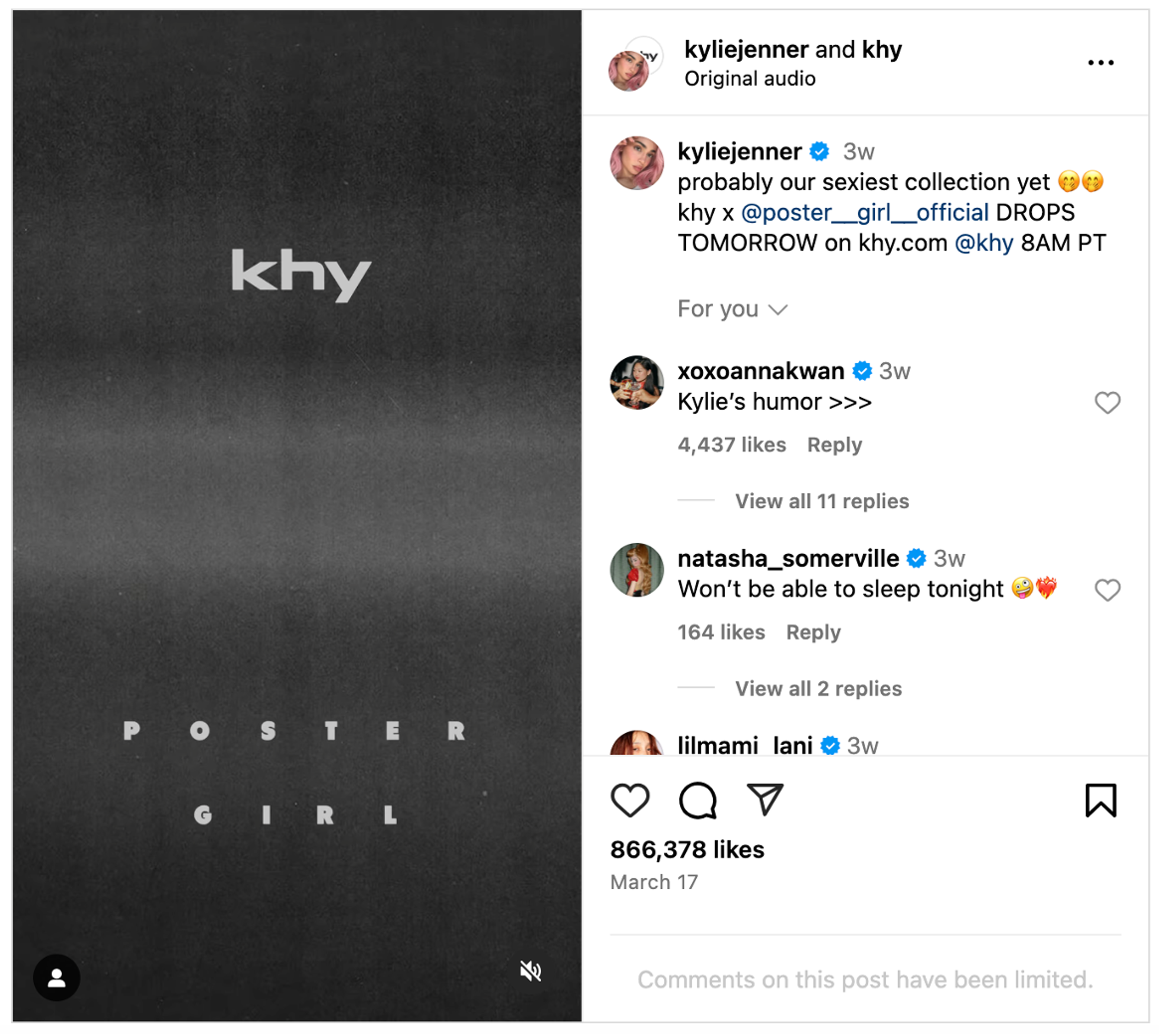 Kylie Jenner promoting Khy on Instagram