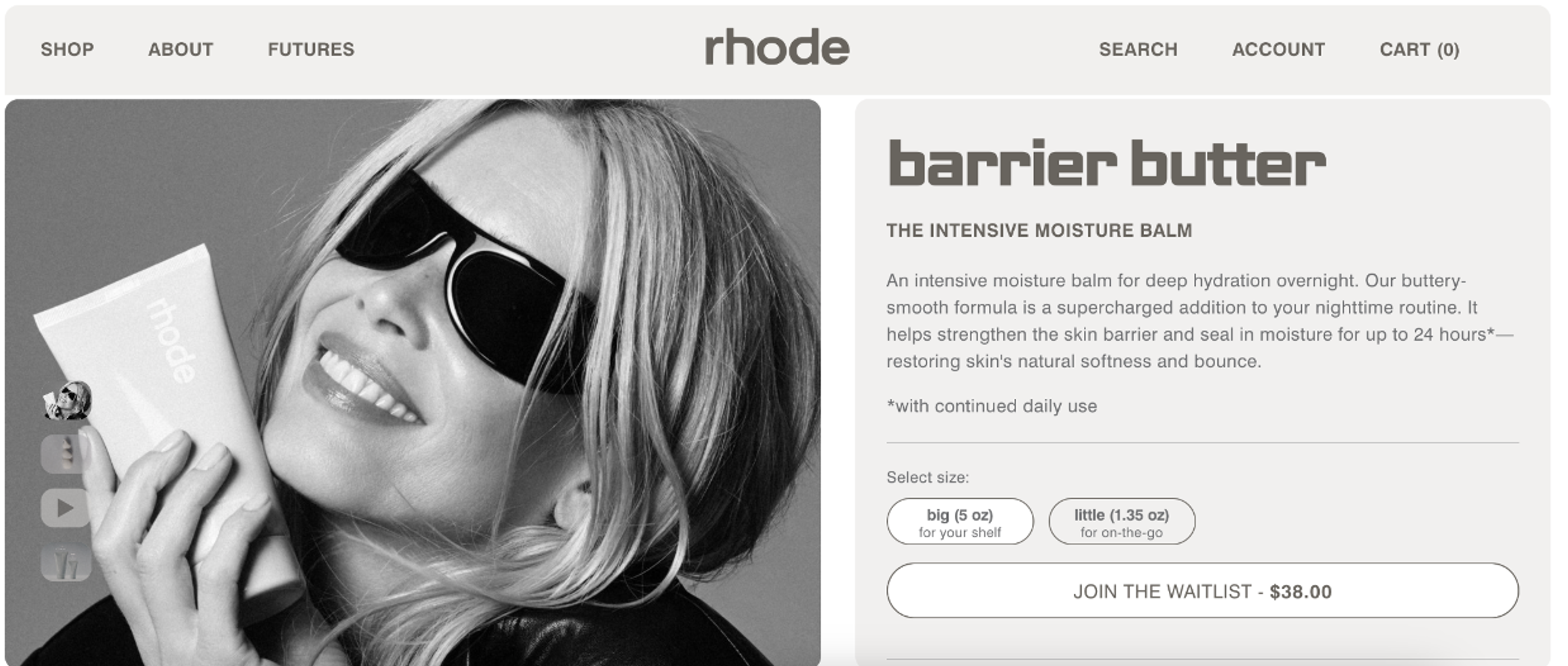 Rhode waitlist for Barrier Butter collaboration with Claudia Schiffer