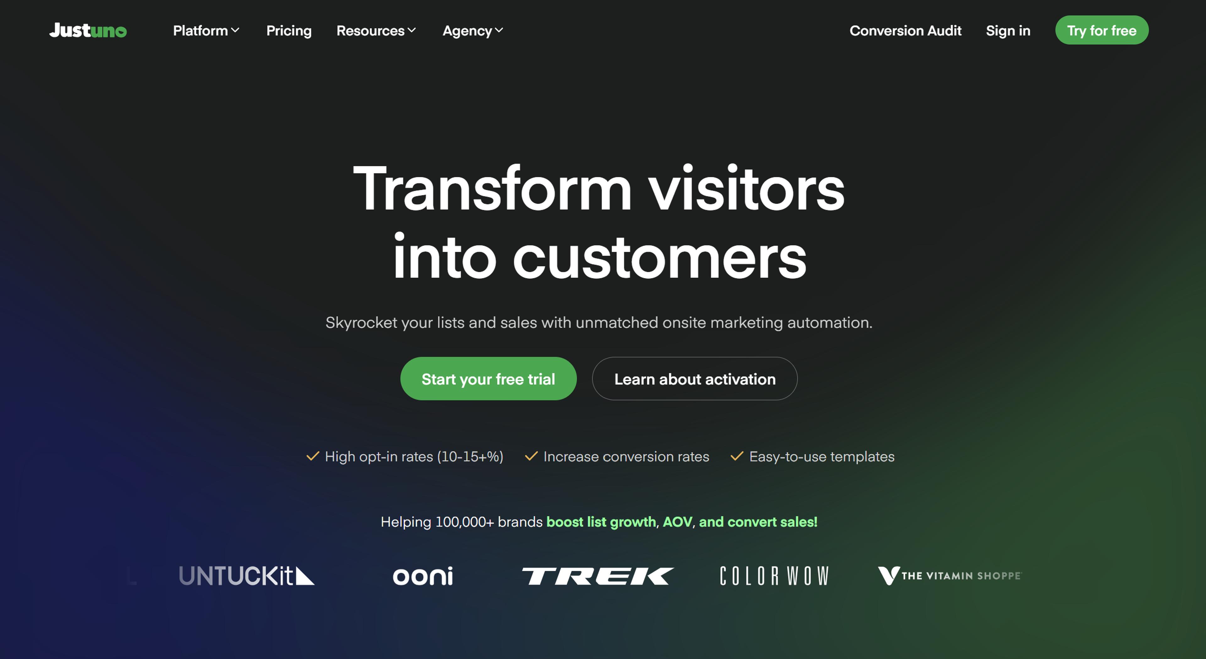Justuno hero section. Justuno is one of the best popup apps on the market.
