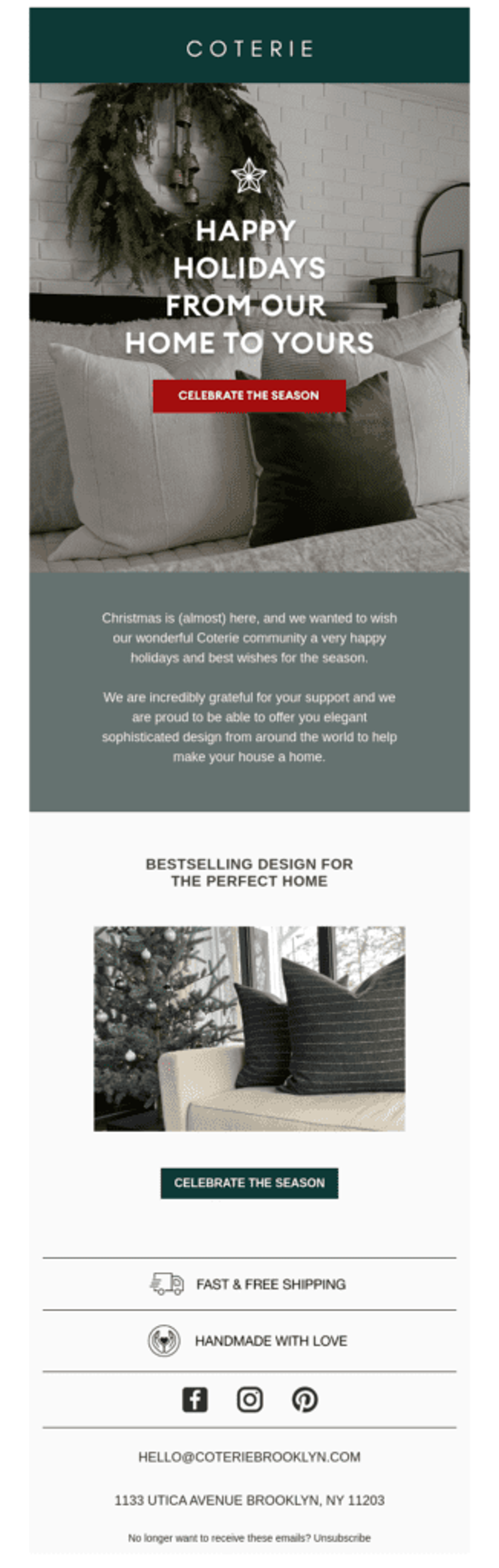 Coterie holiday email marketing campaign