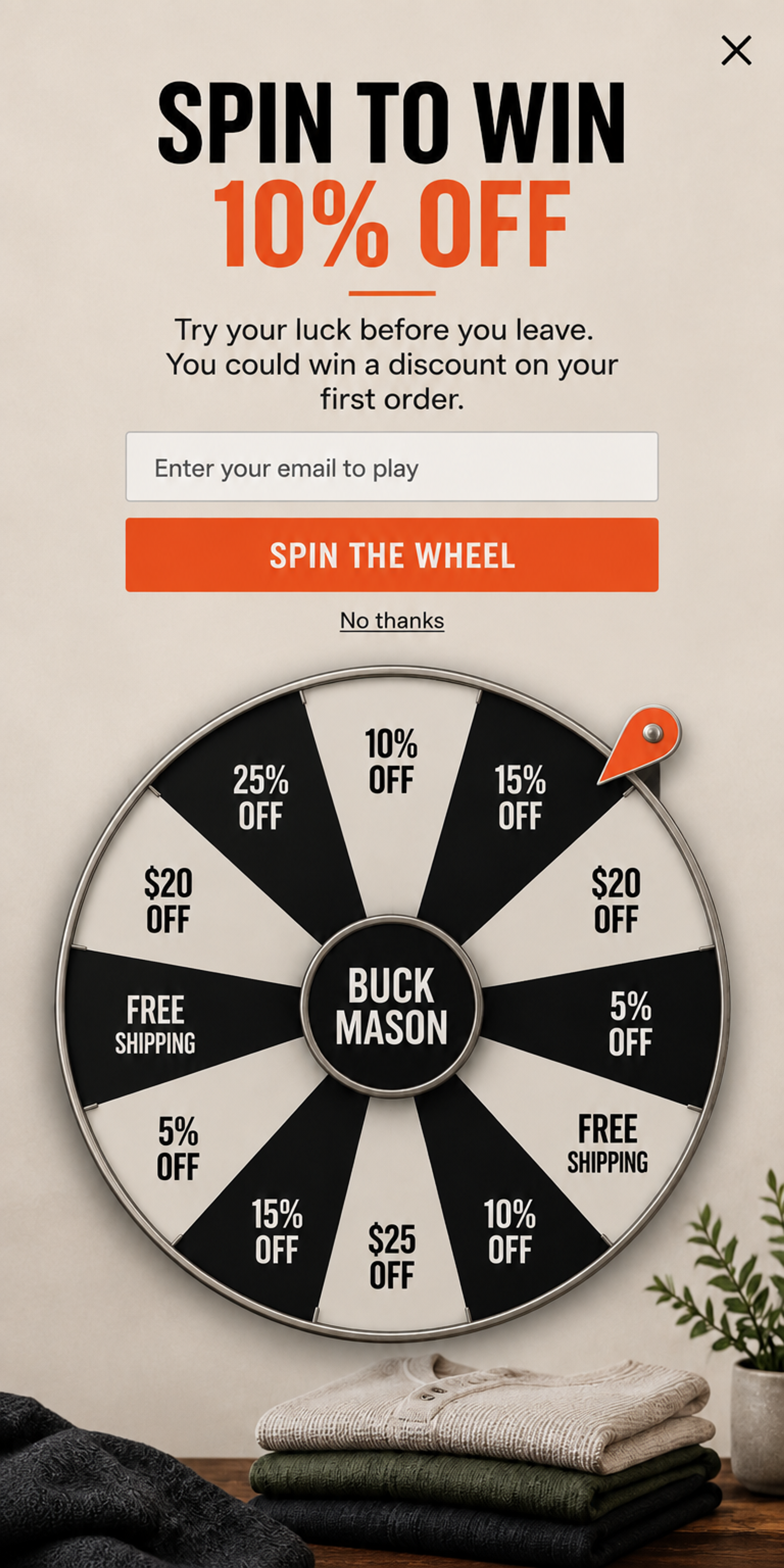 Mobile version of The Lucky Thread popup designed for Buck Mason