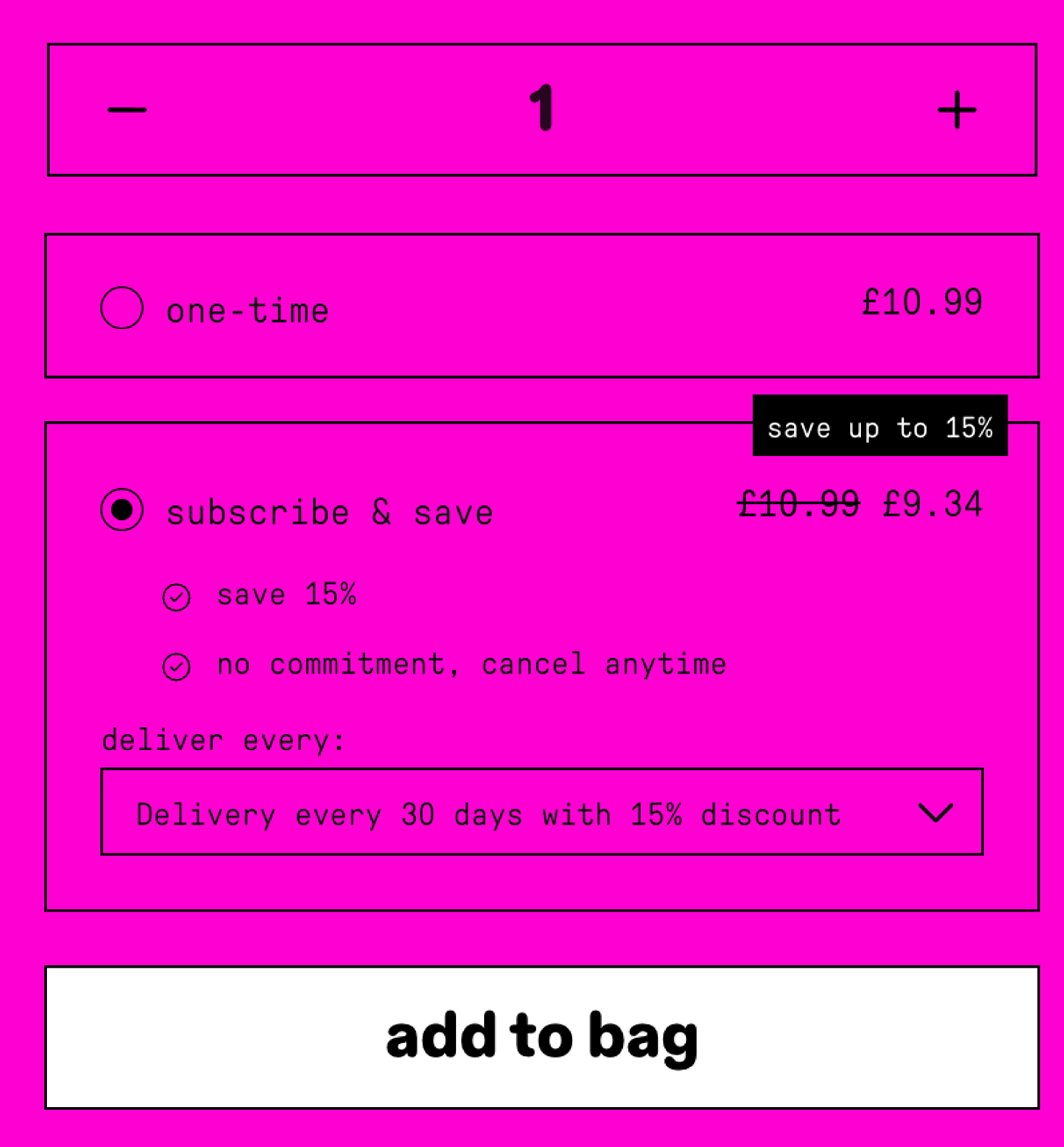 Starface: Add to bag section