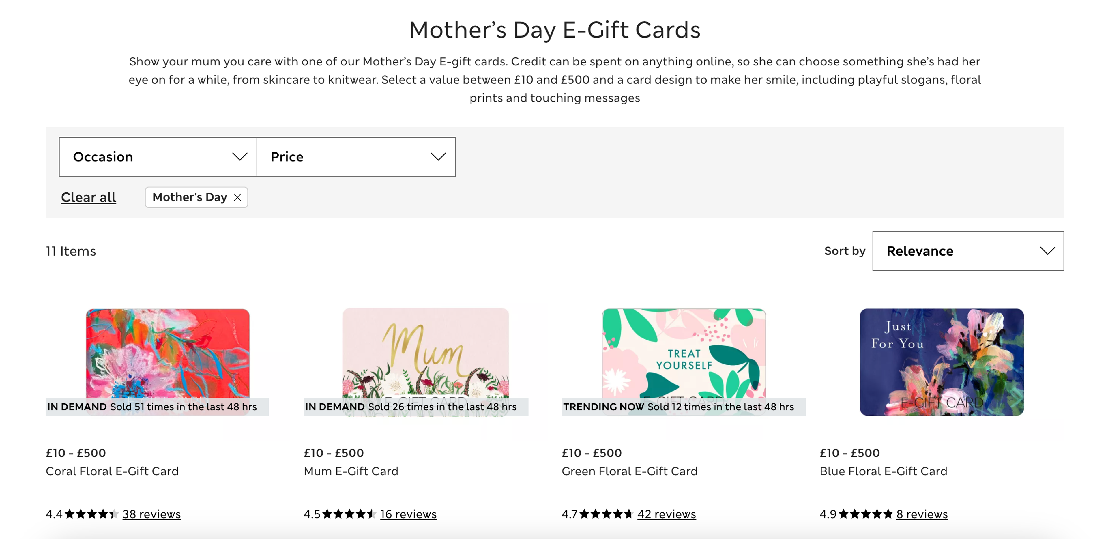 Promote your gift cards on a separated gifts page