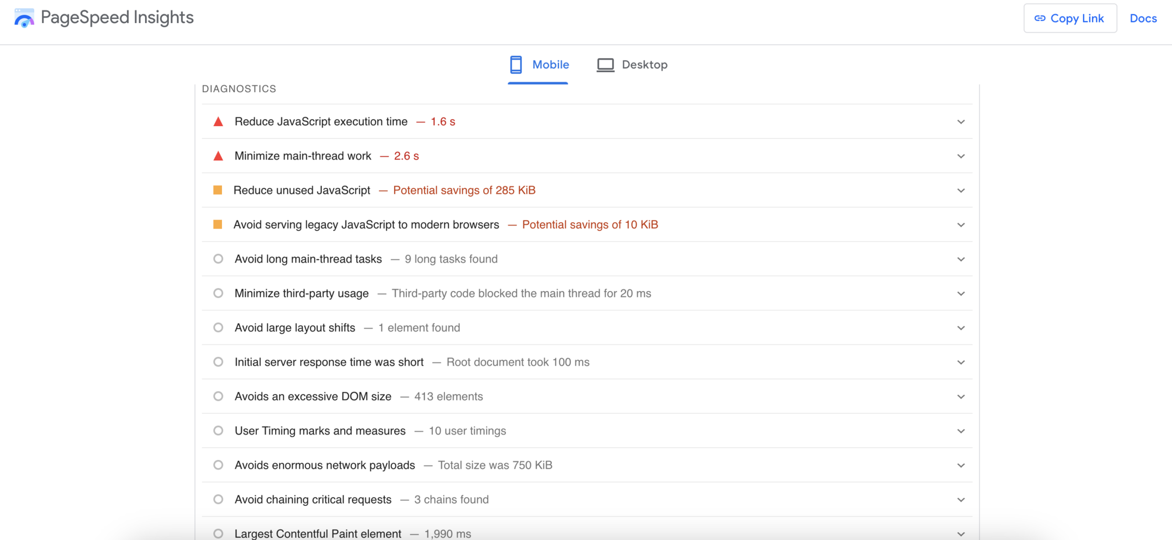 PageSpeed Insights suggestions