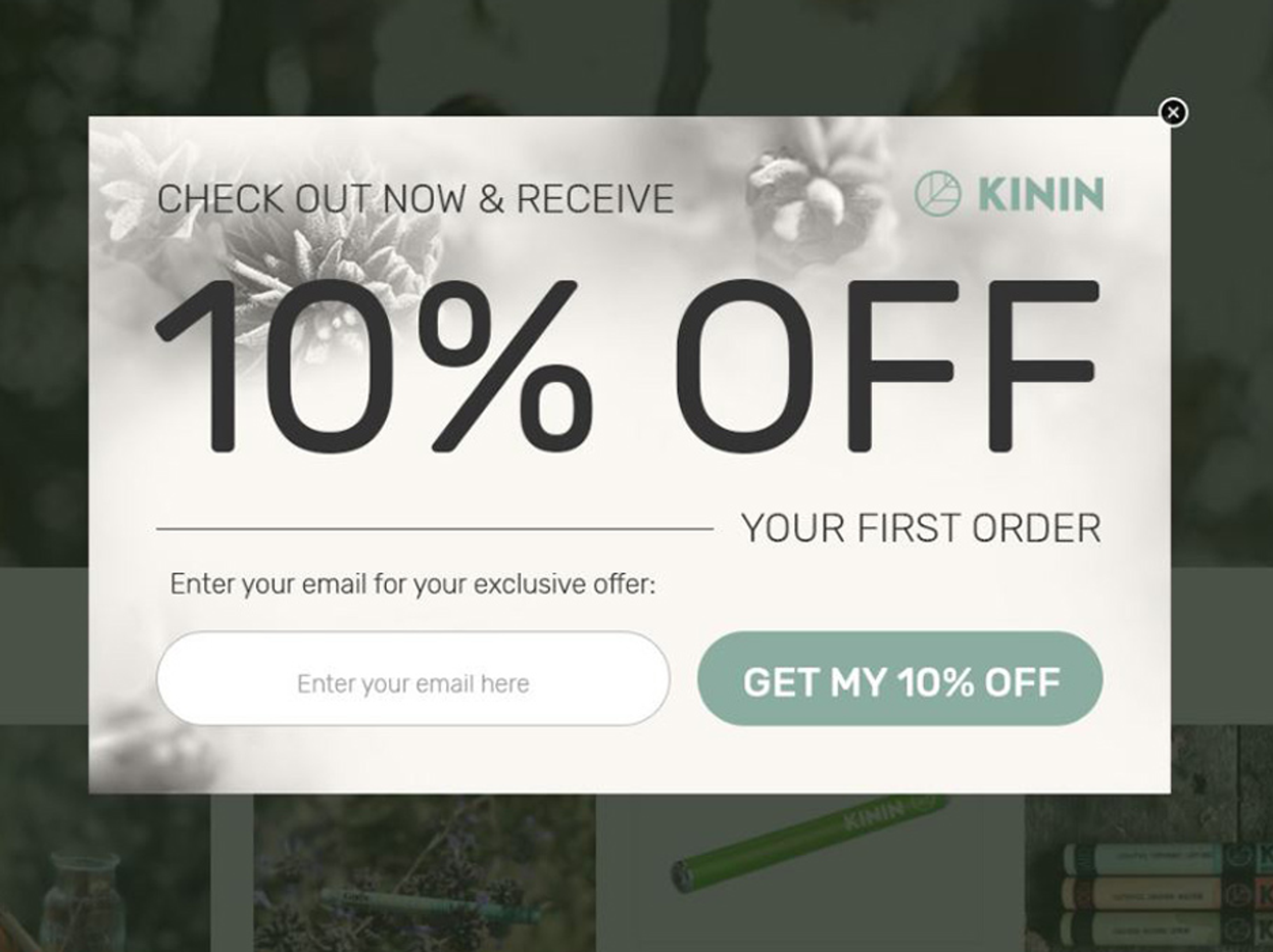 MyKinin.com discount popup example