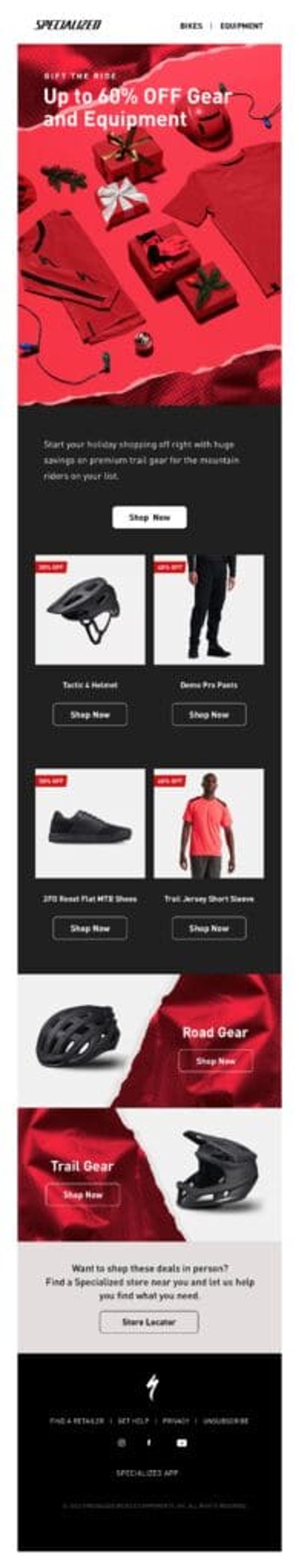 Specialized Bicycle Components holiday email marketing campaign