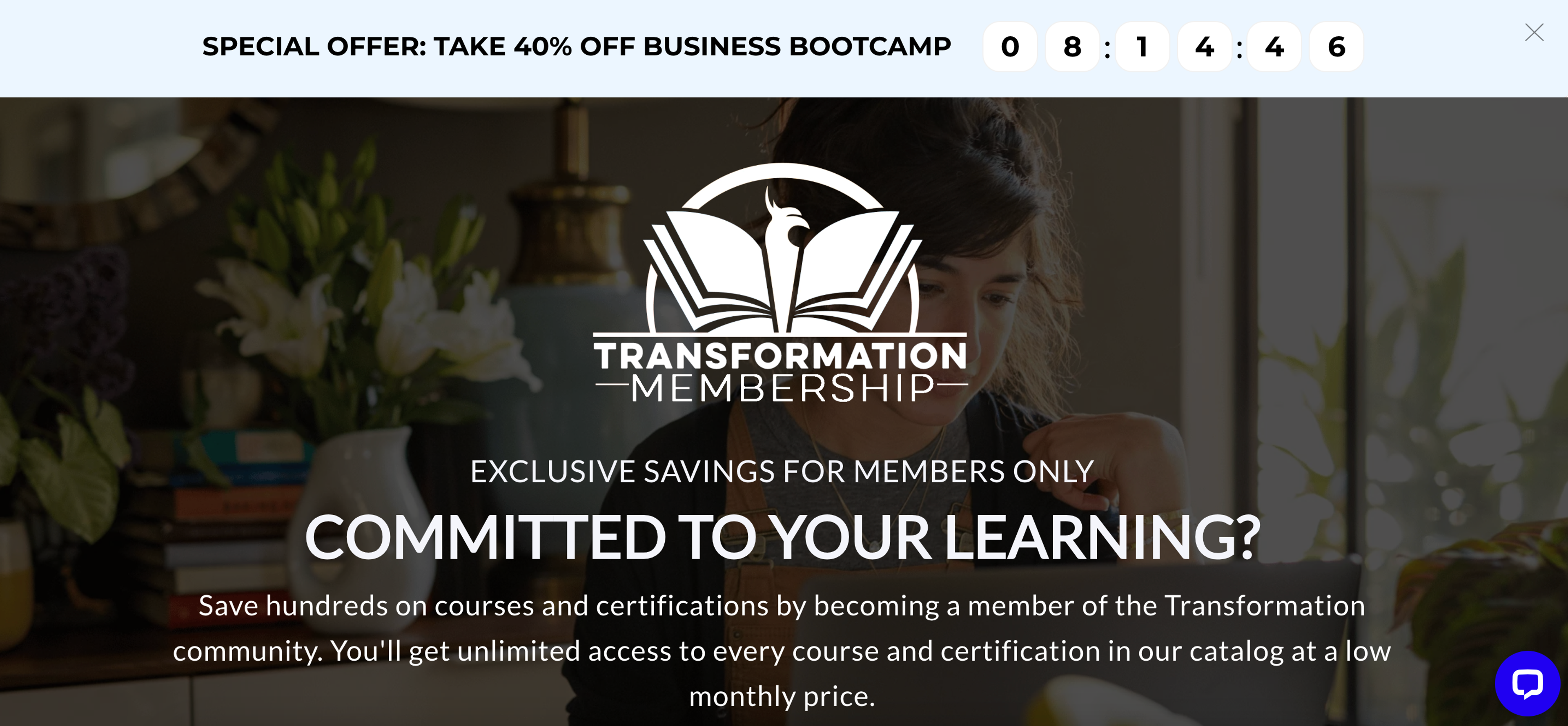 Transformation Academy's special offer floating bar shows the importance of FOMO