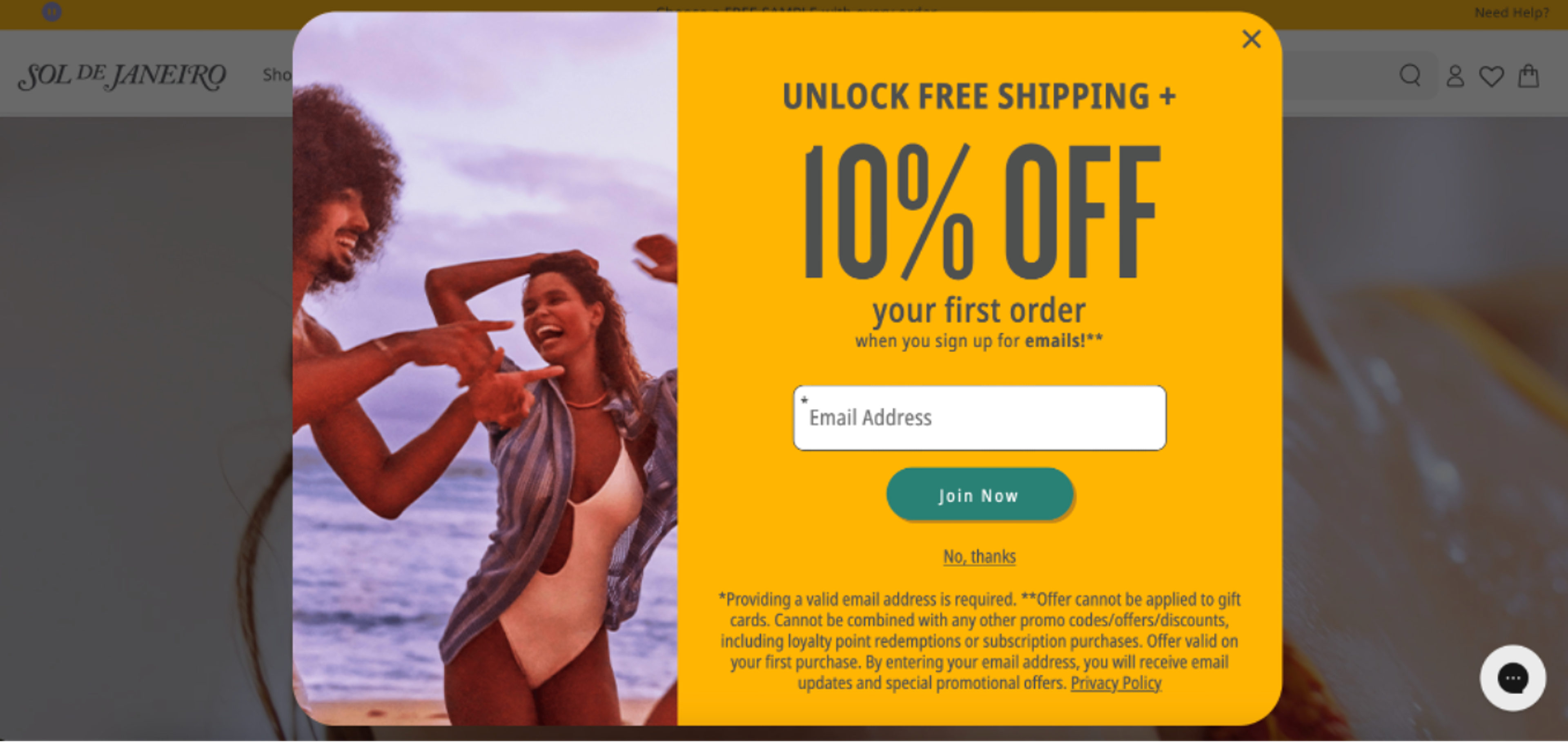 Sol de Janeiro welcome popup