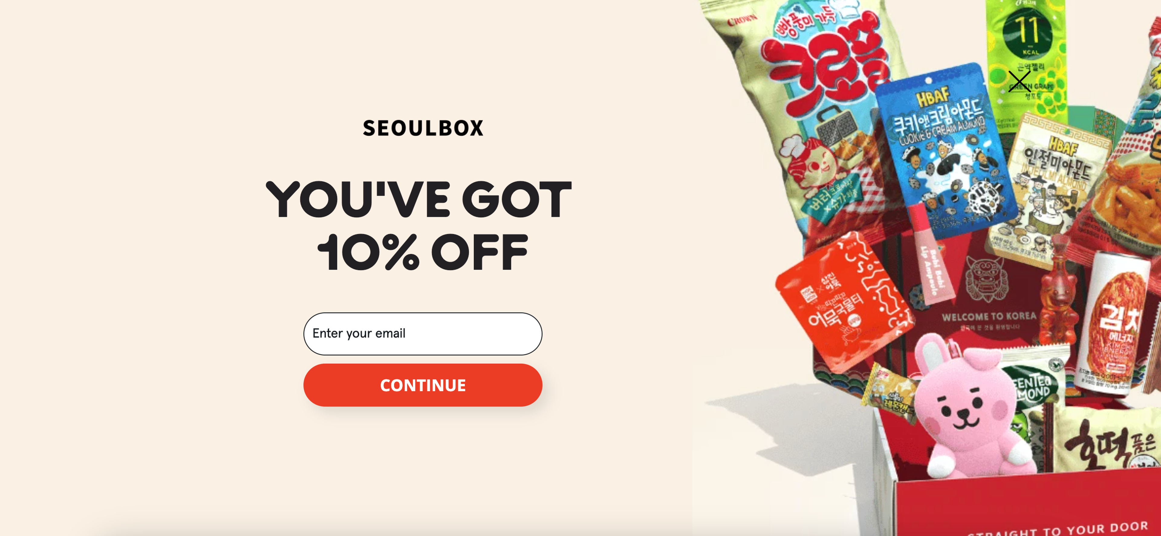 Seoulbox's popup helps to promote sales and segment subscribers