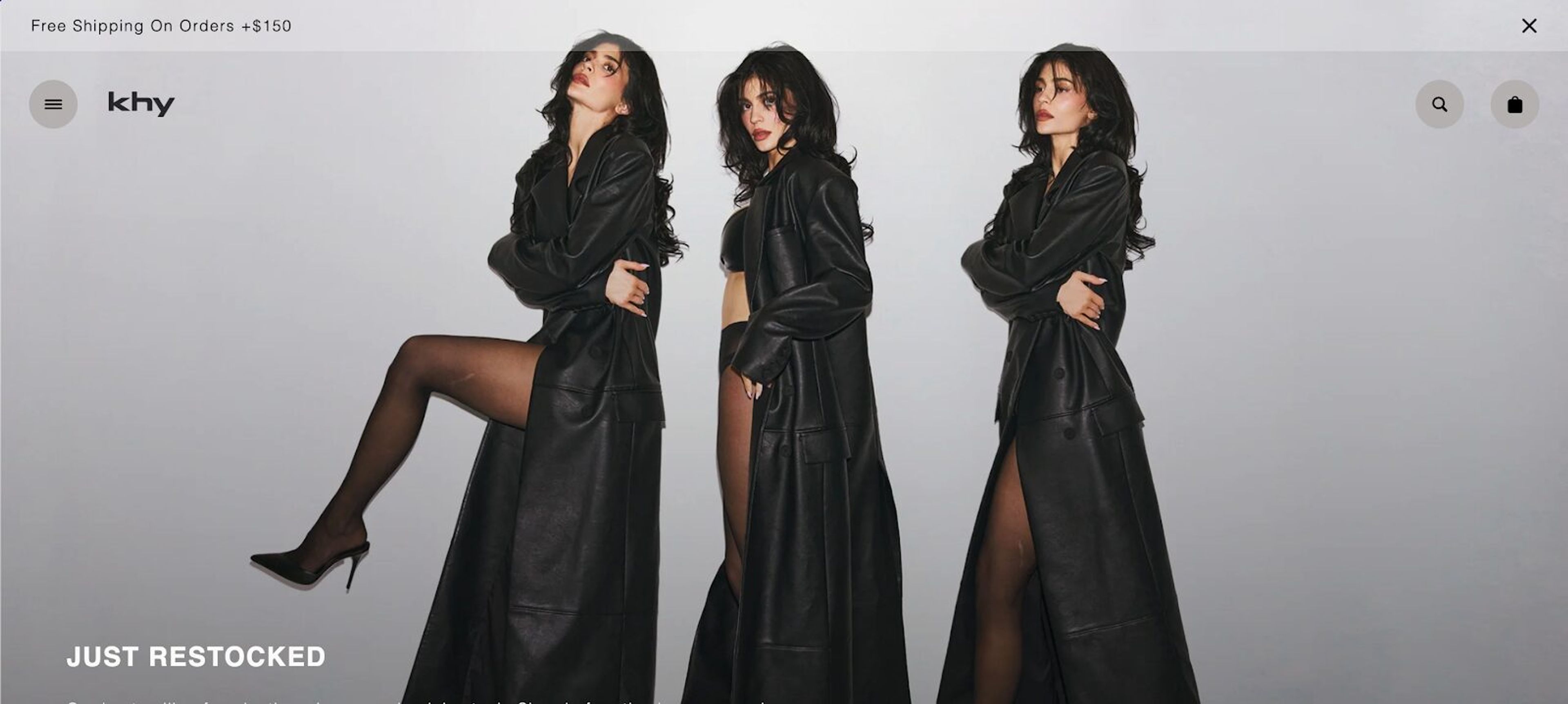 Khy’s website using popups to promote special offers and capture visitor emails on a minimalist fashion storefront.