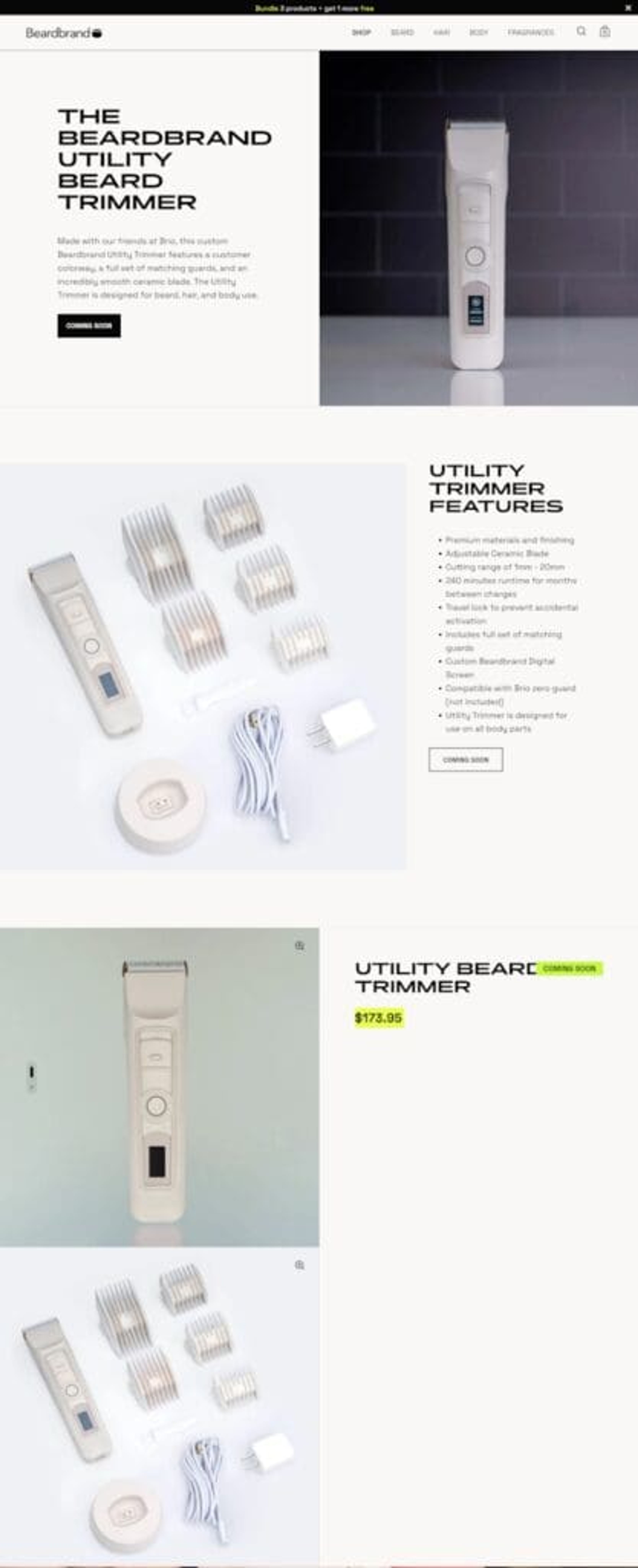 Bearbrands landing page example shows sophistication and simplicity.