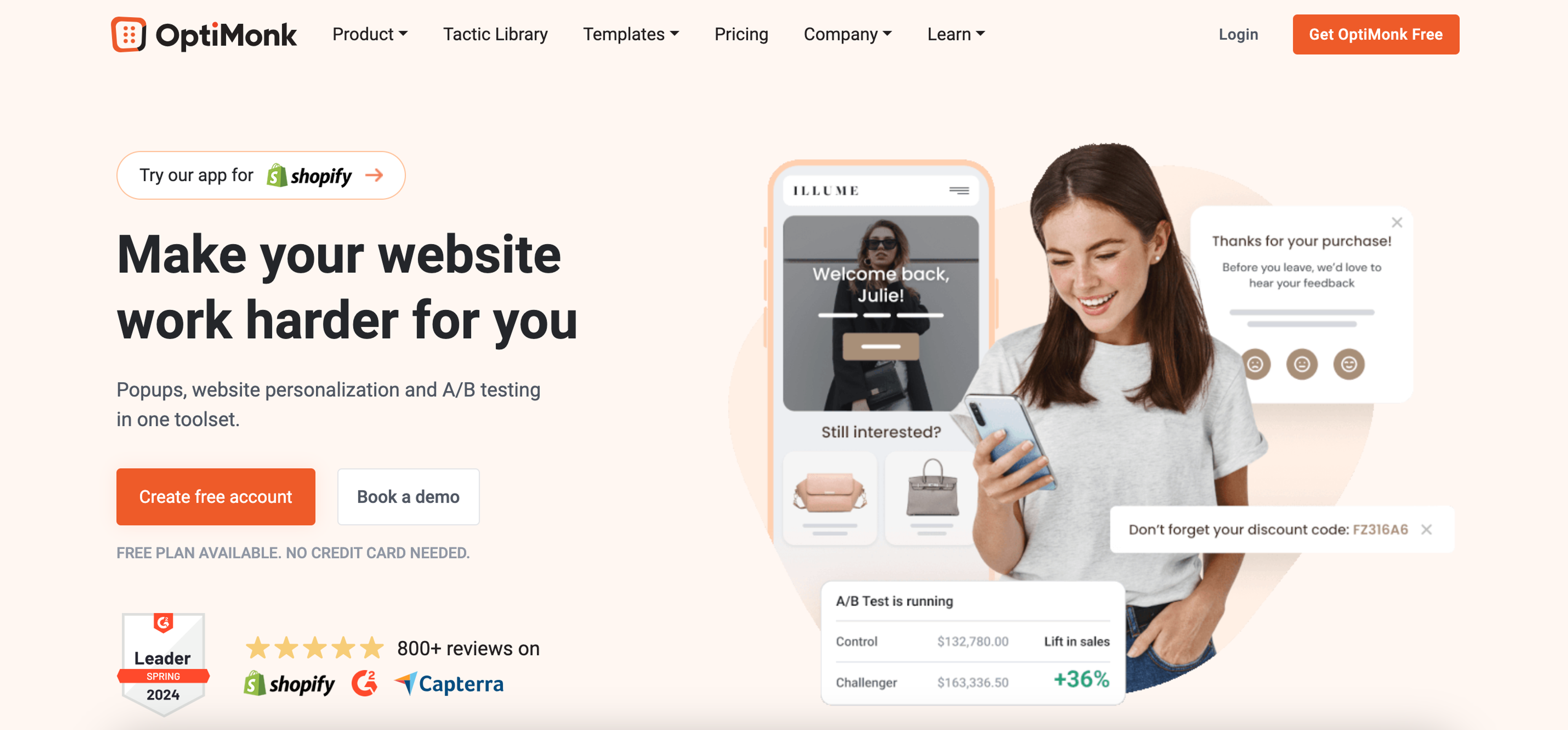 OptiMonk is an all in one CRO tool for Shopify stores.
