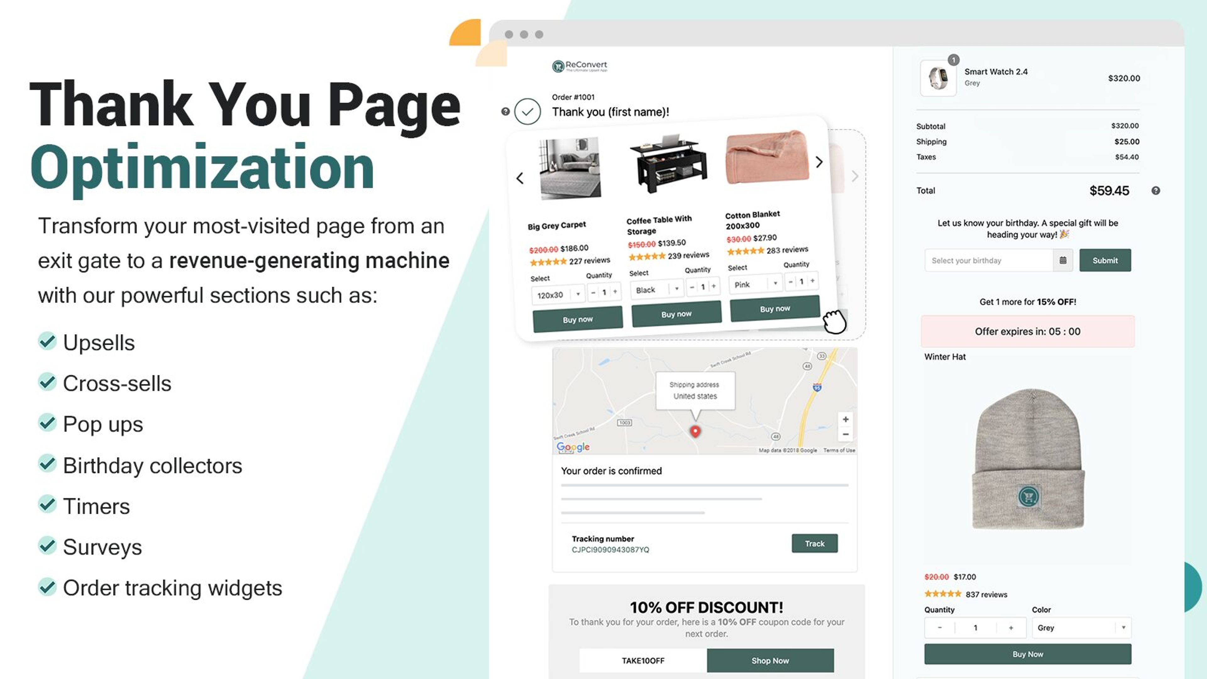 Easily design your thank you page with a drag and drop interface