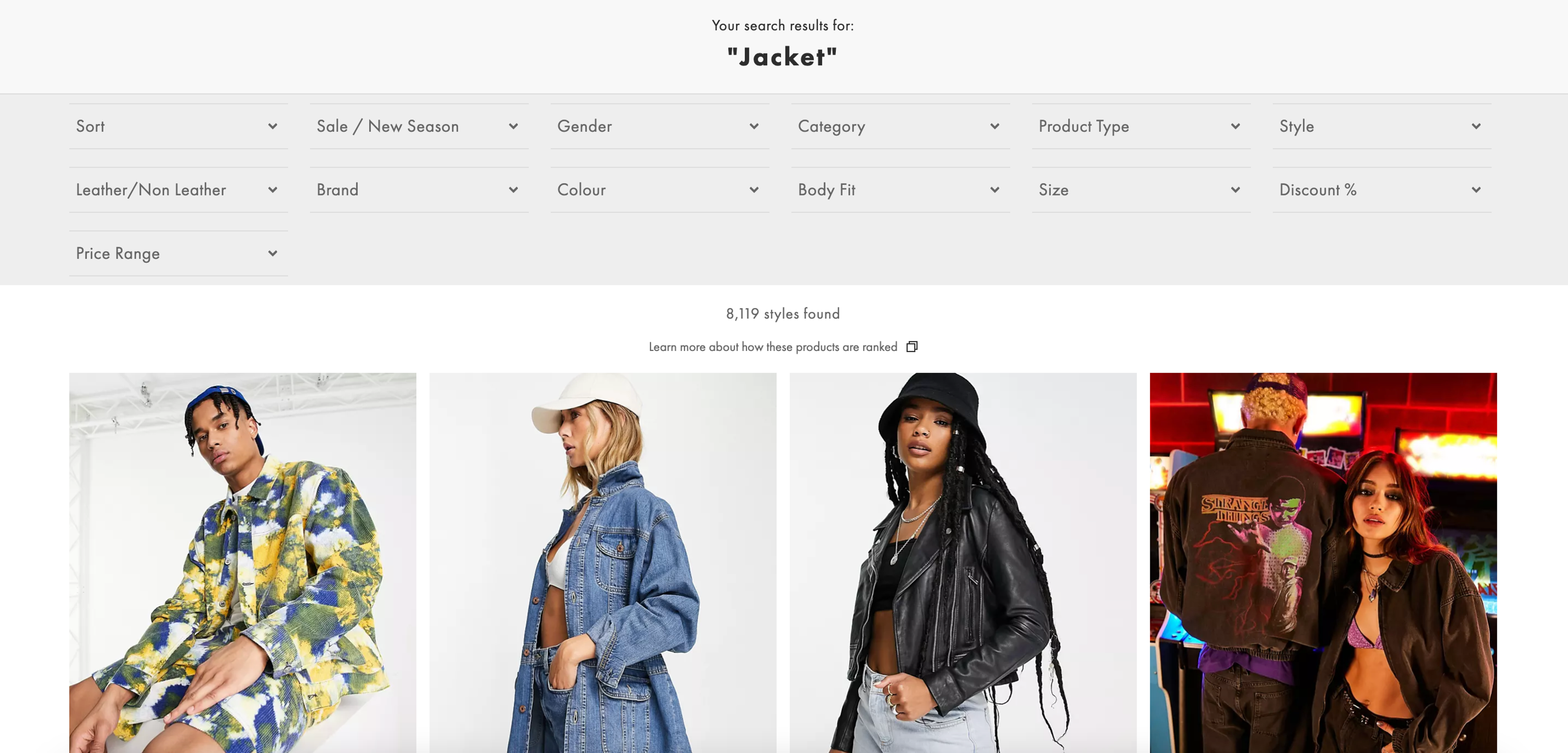 Faceted search on ASOS website