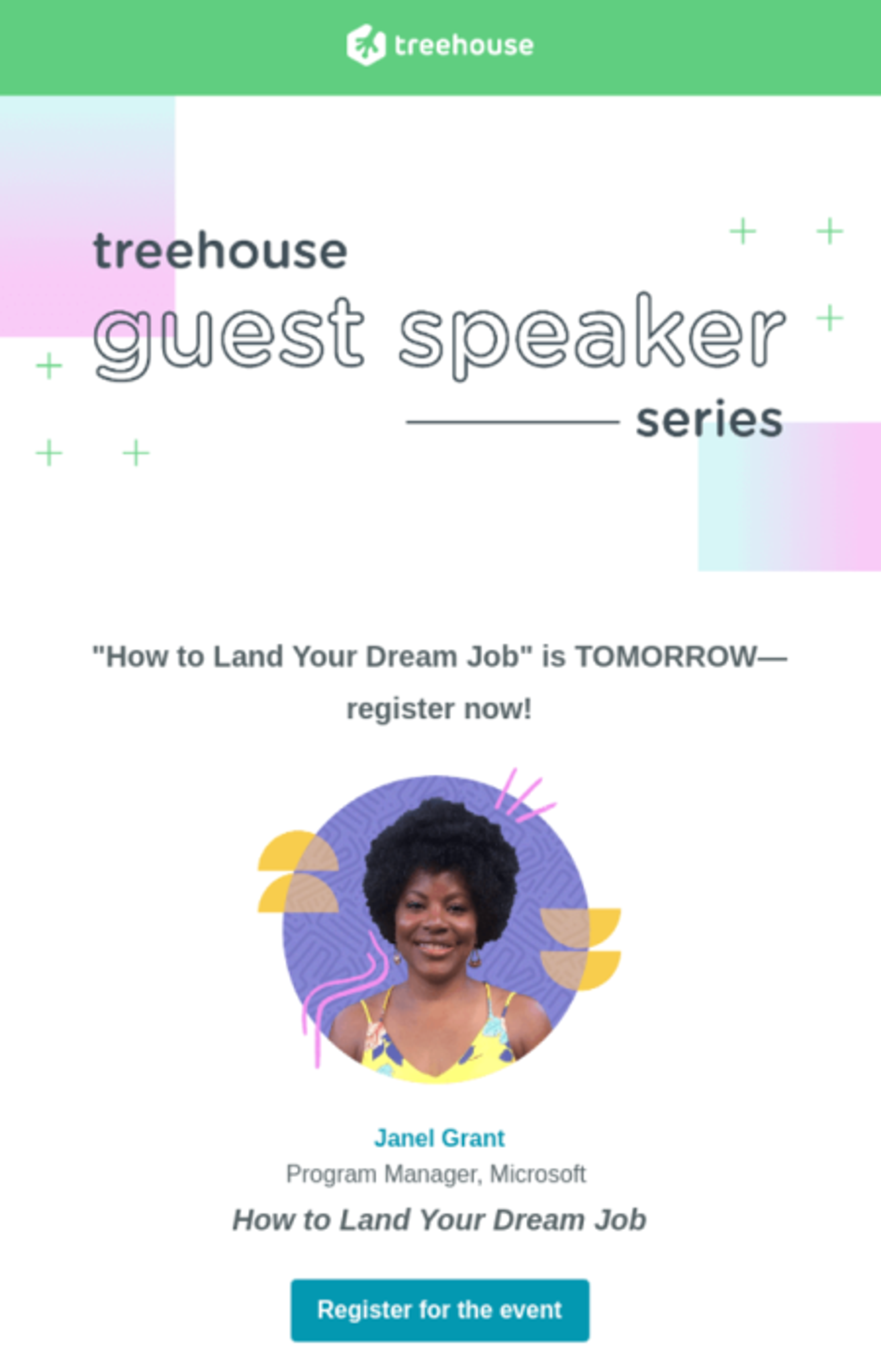 Event invitations example from Treehouse about an upcoming webinar