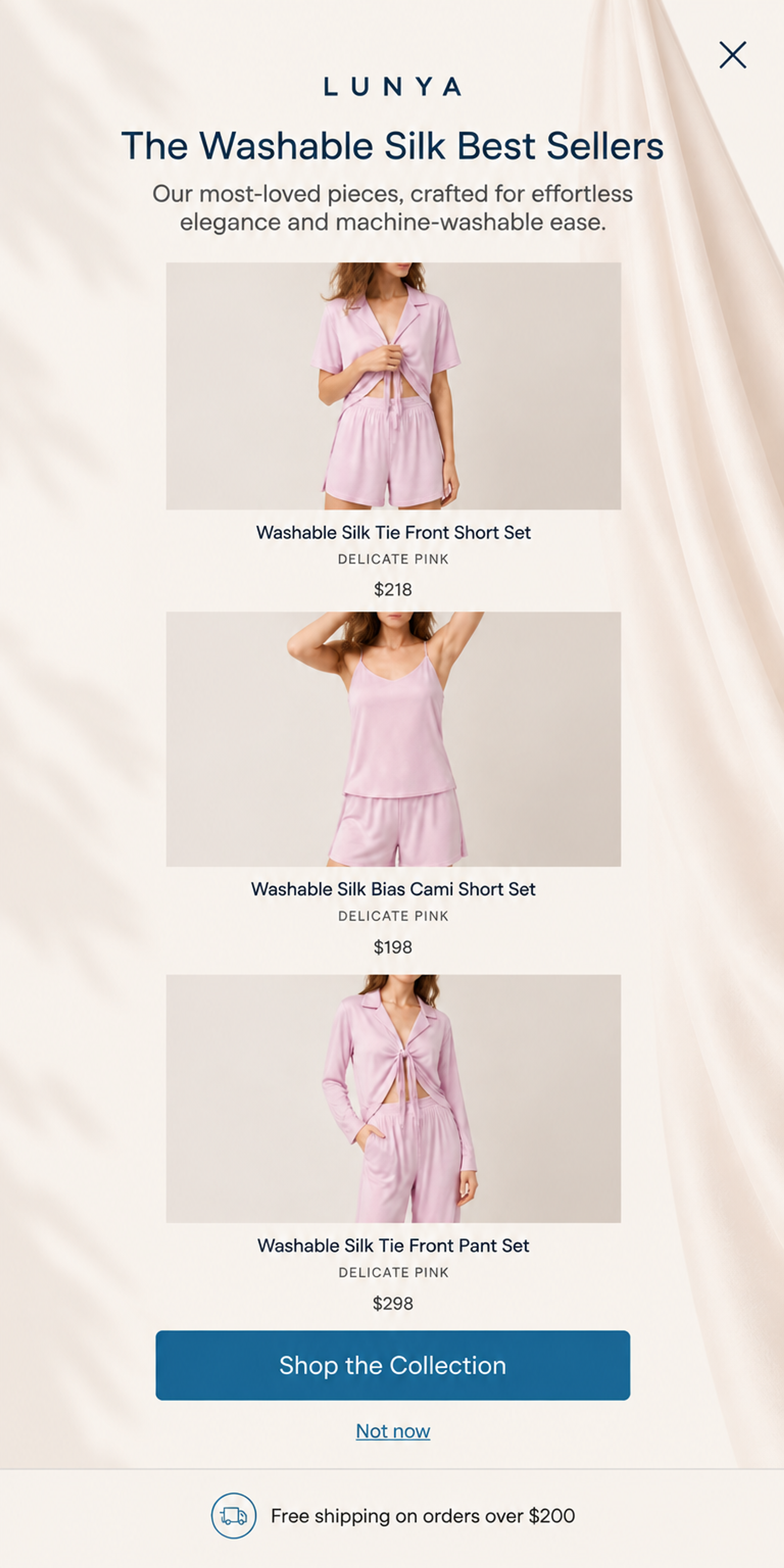Mobile version of The Silk Edit popup designed for Lunya