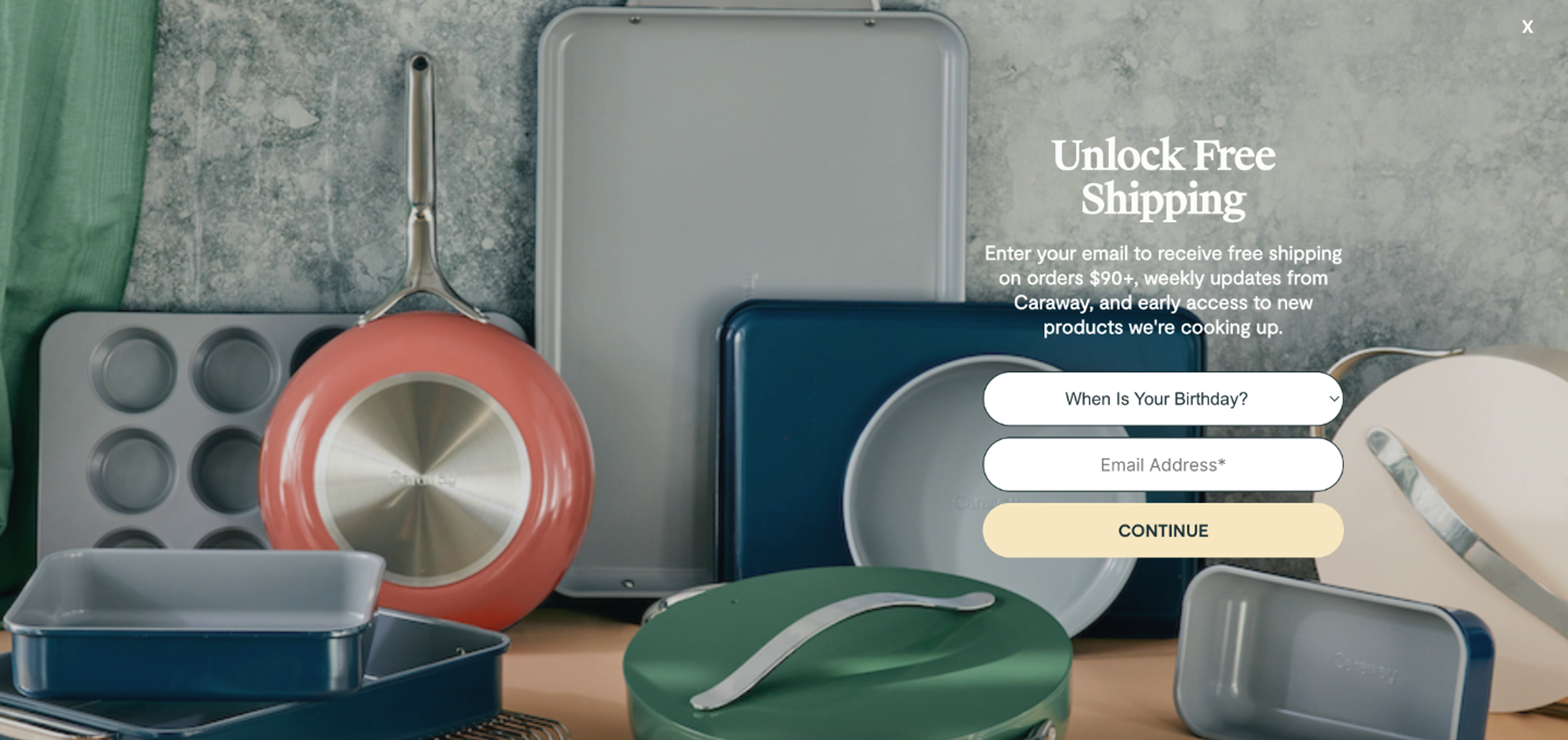 Caraway's display interstitials in a less intrusive way, which blends well with the website.