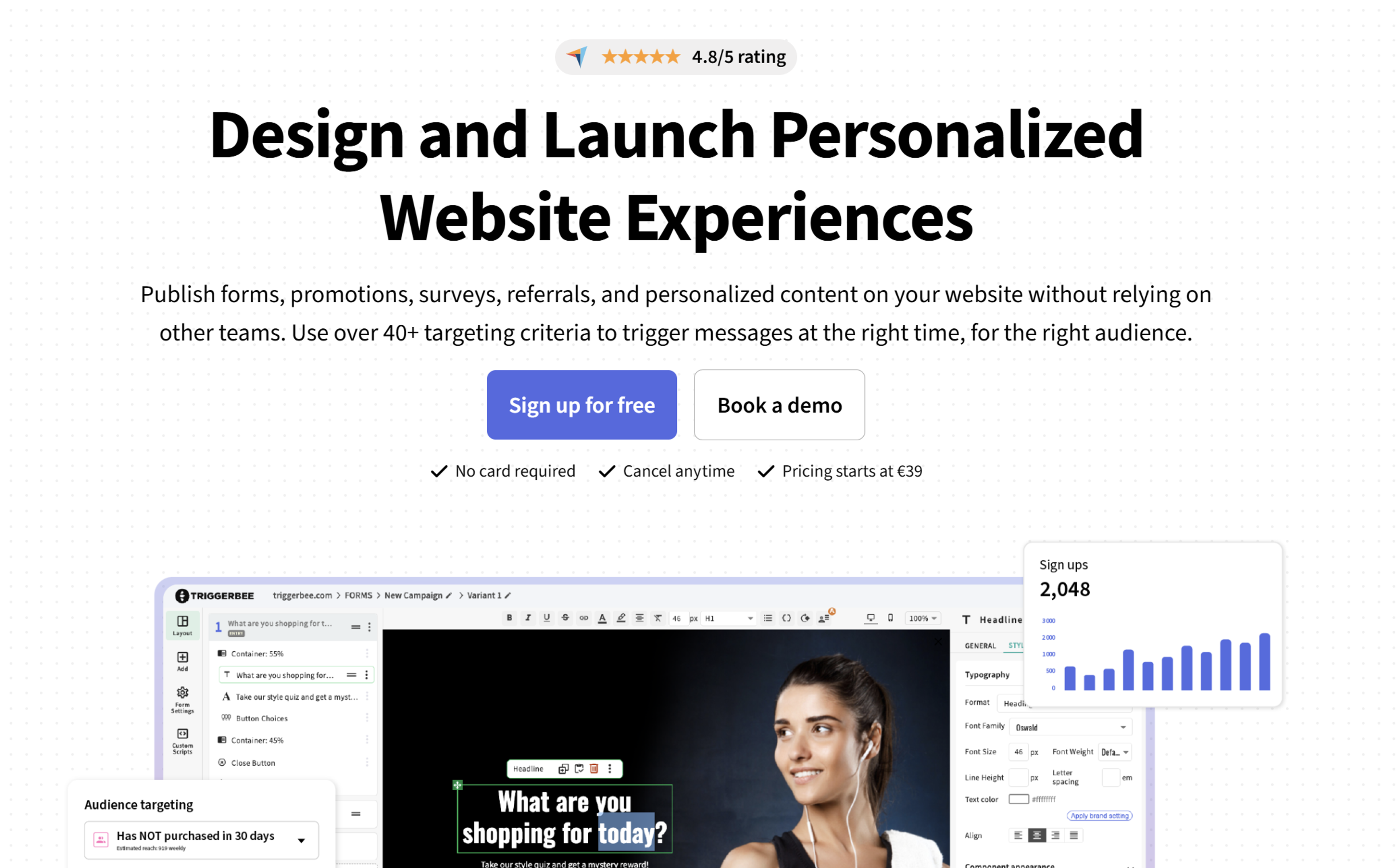 Triggerbee hero section. Shopify popup app.