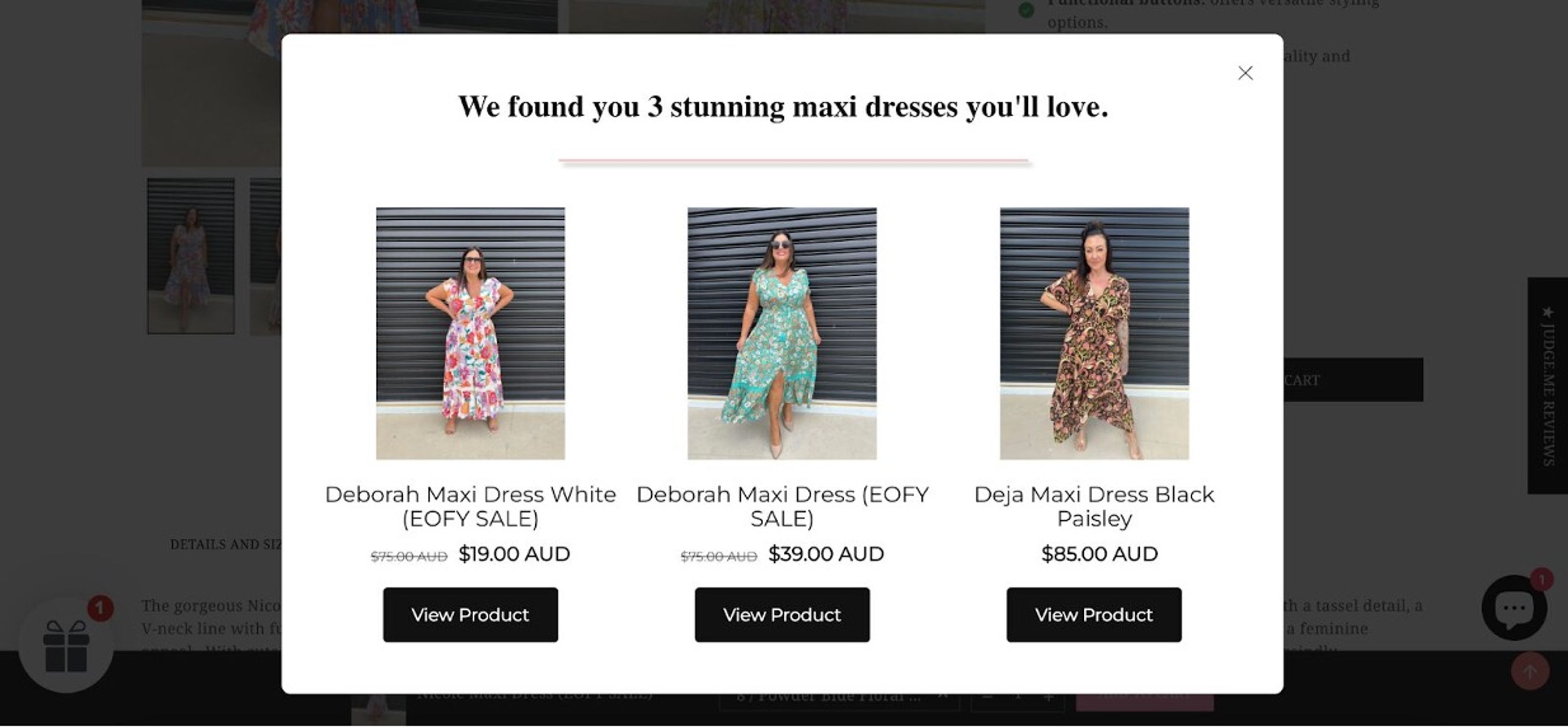 Millie n Me product recommendation popup offering relevant products for on the fence shoppers