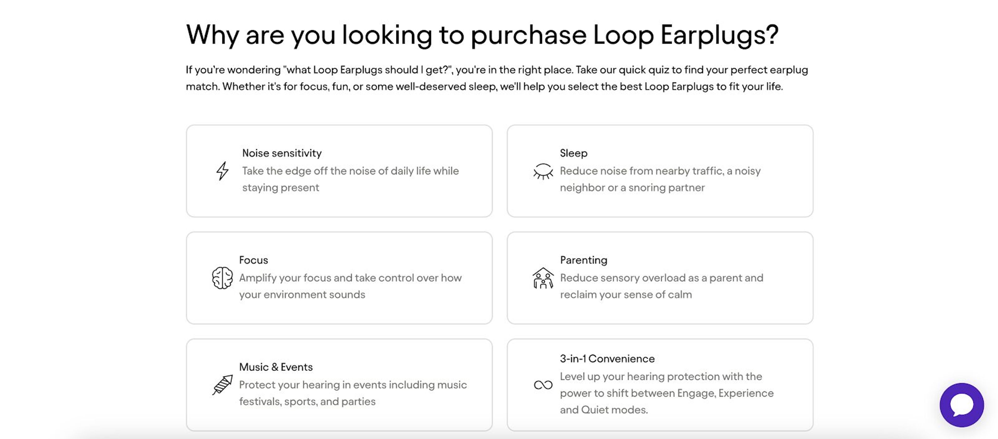 Loop's product recommendation quiz is asking about the reason of your shopping.