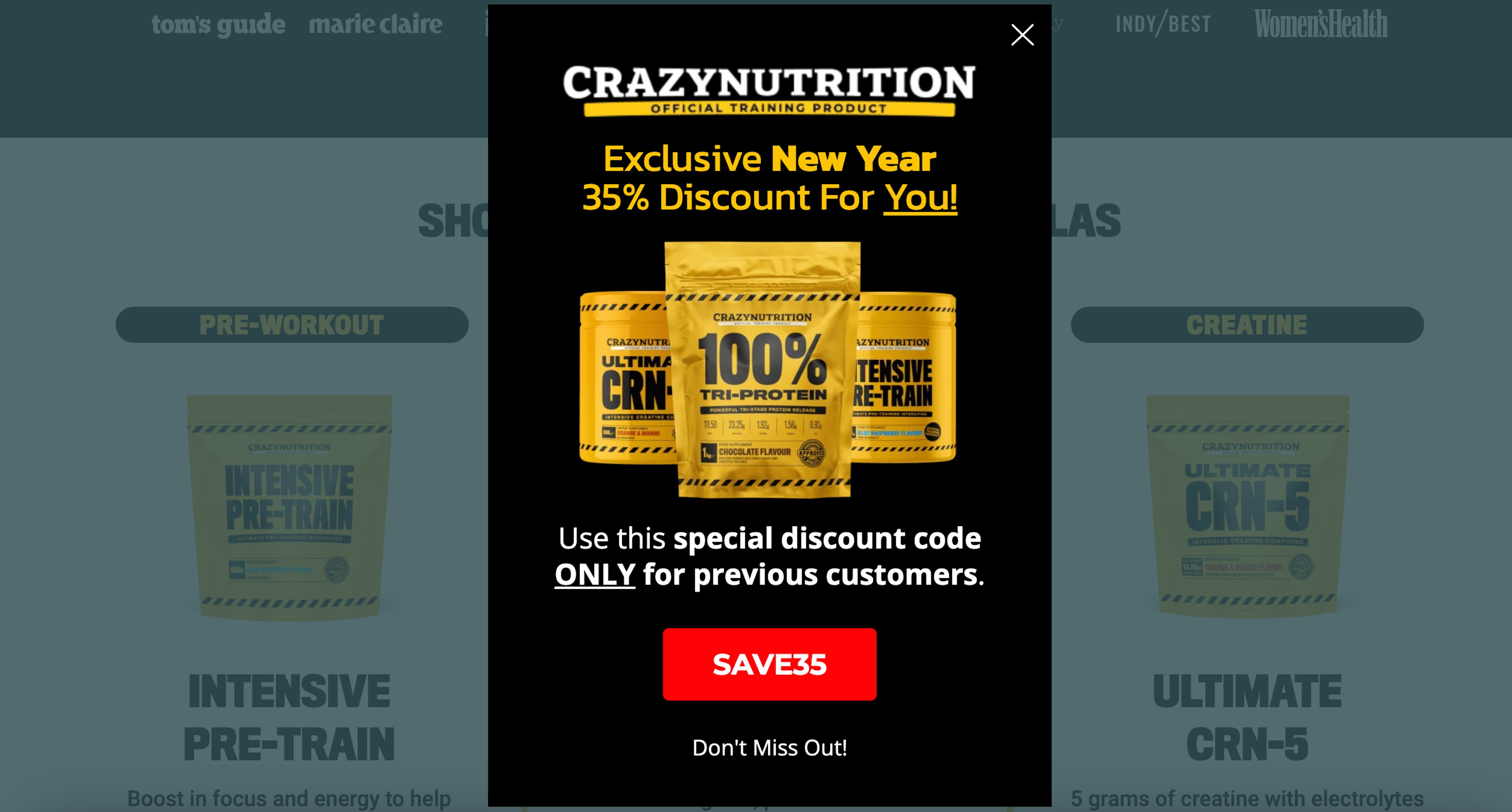 Crazy Nutrition's pop-up is offering a special discount for returning customers.