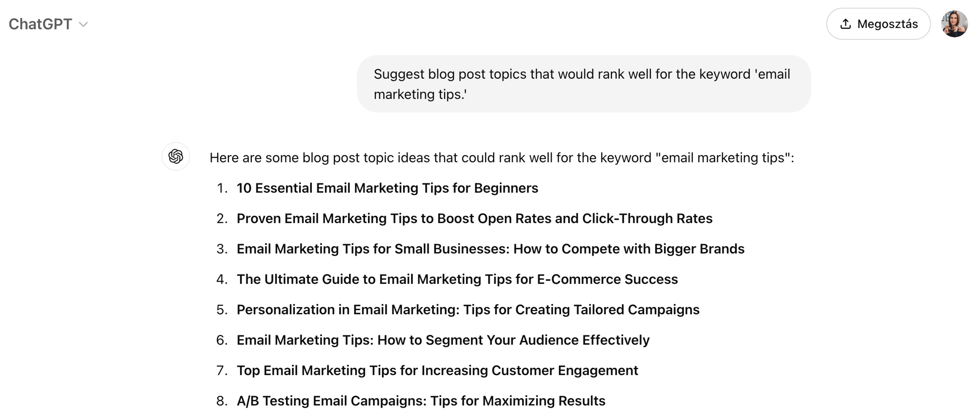 ChatGPT marketing prompt example