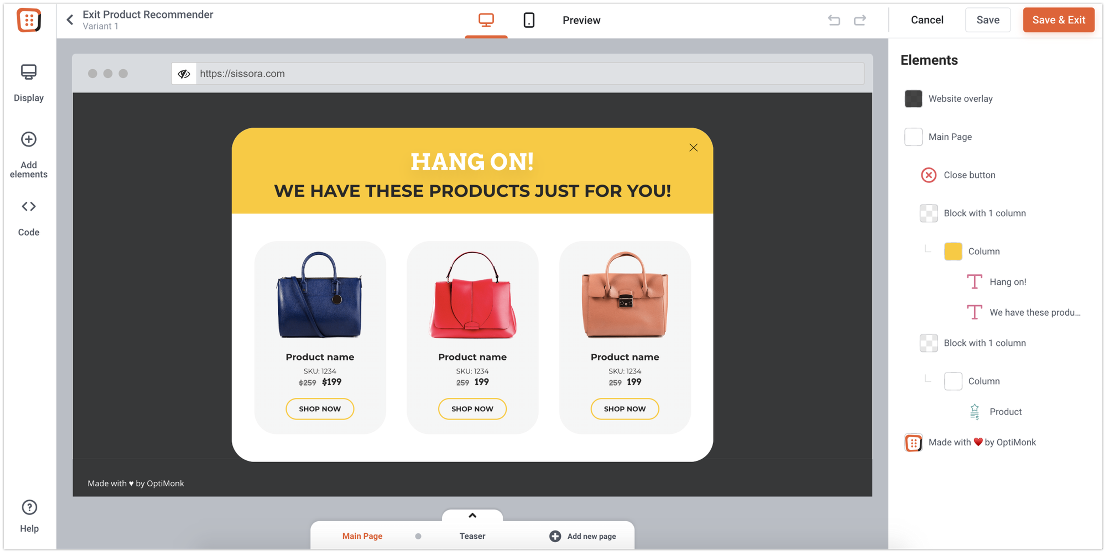 Encourage product discovery on exit intent