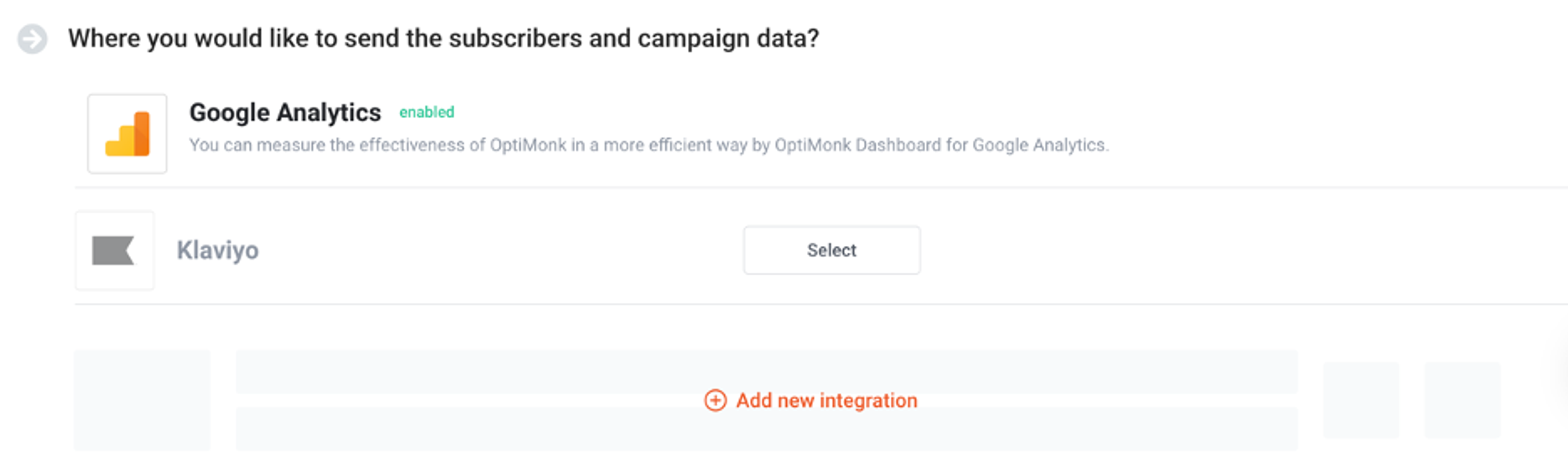 OptiMonk's integrations screen